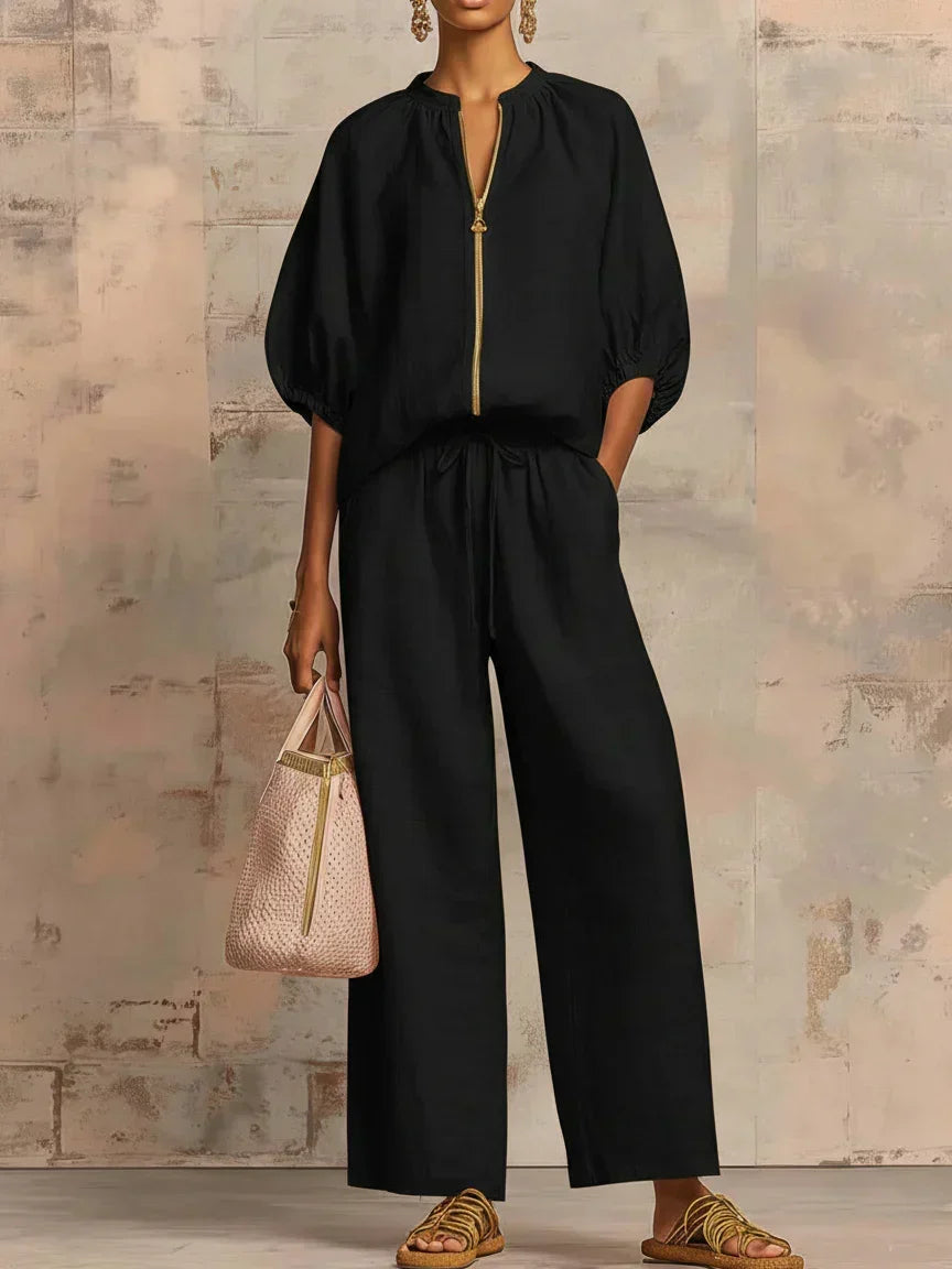 Ainsley | Relaxed Button-Up Shirt and Wide-Leg Pants Co-Ord Set