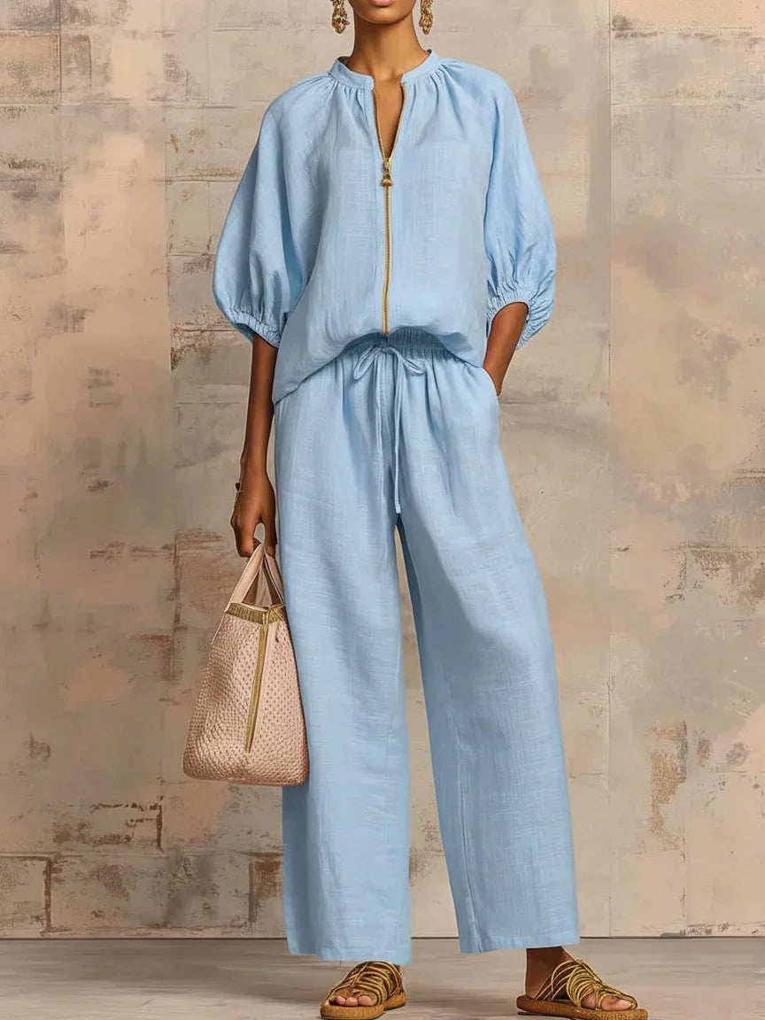 Ainsley | Relaxed Button-Up Shirt and Wide-Leg Pants Co-Ord Set