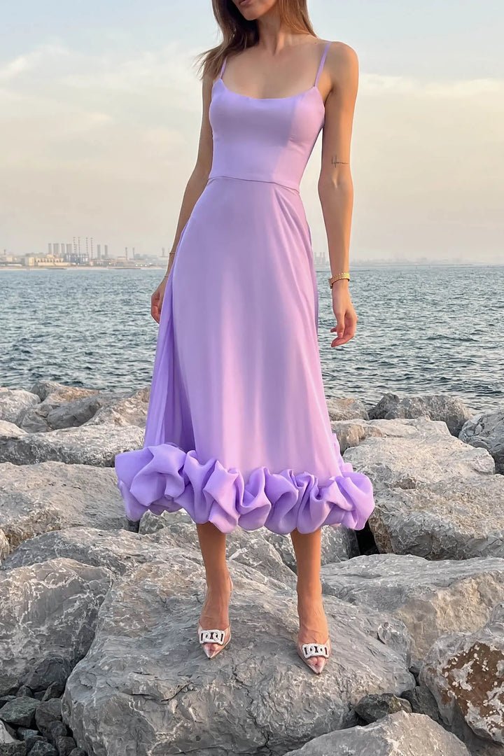 A Line Satin White Long Prom Dresses with Ruffles