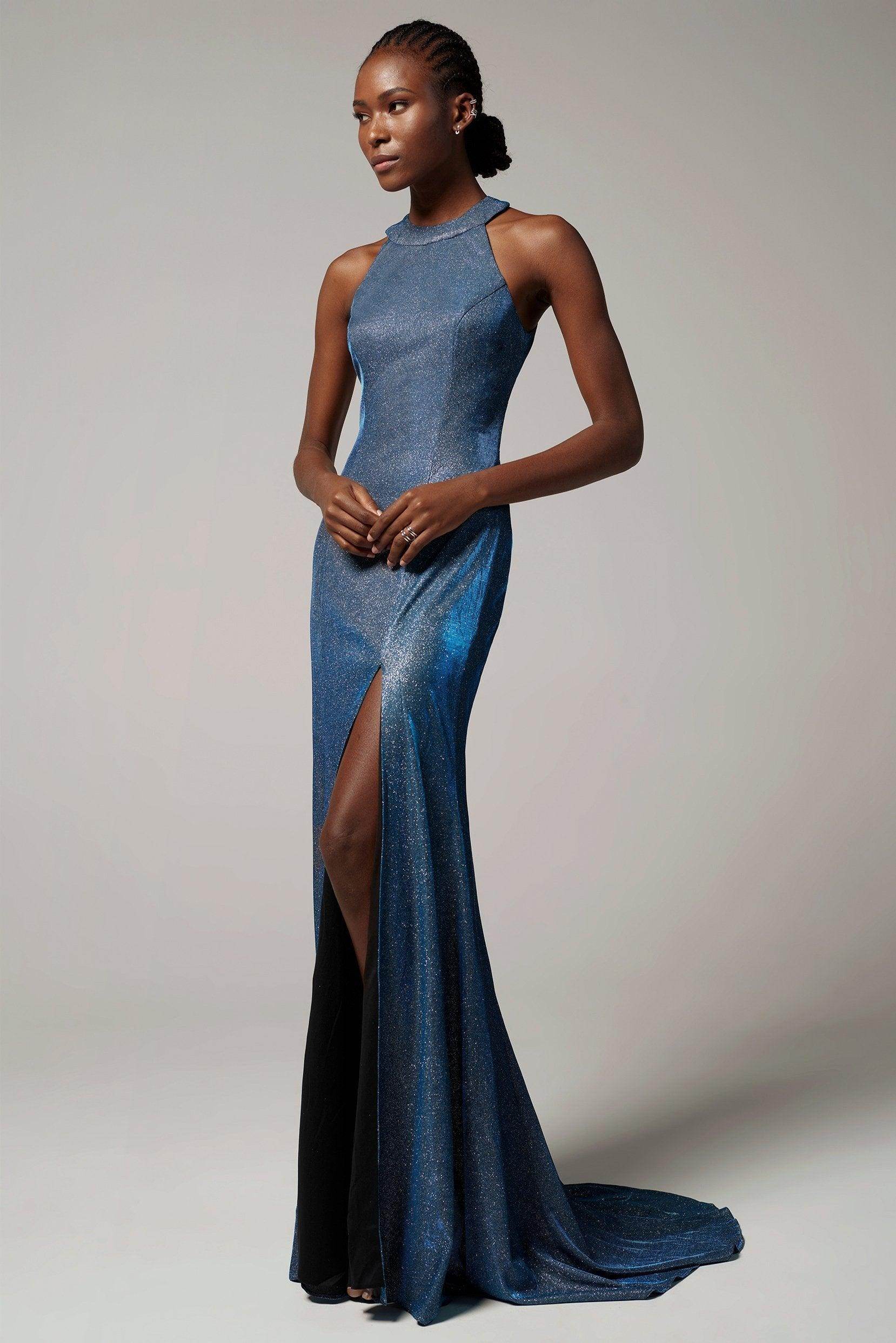 Sheath-Column Floor Length Gold Dusting Fabric Dress CS0262