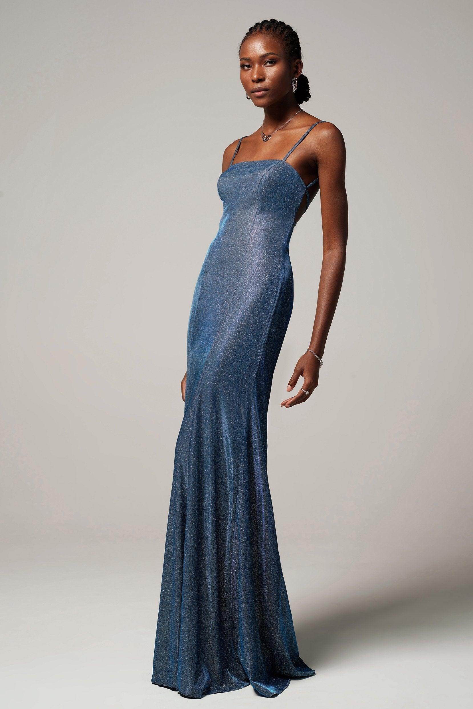 Sheath-Column Floor Length Gold Dusting Fabric Dress CS0240
