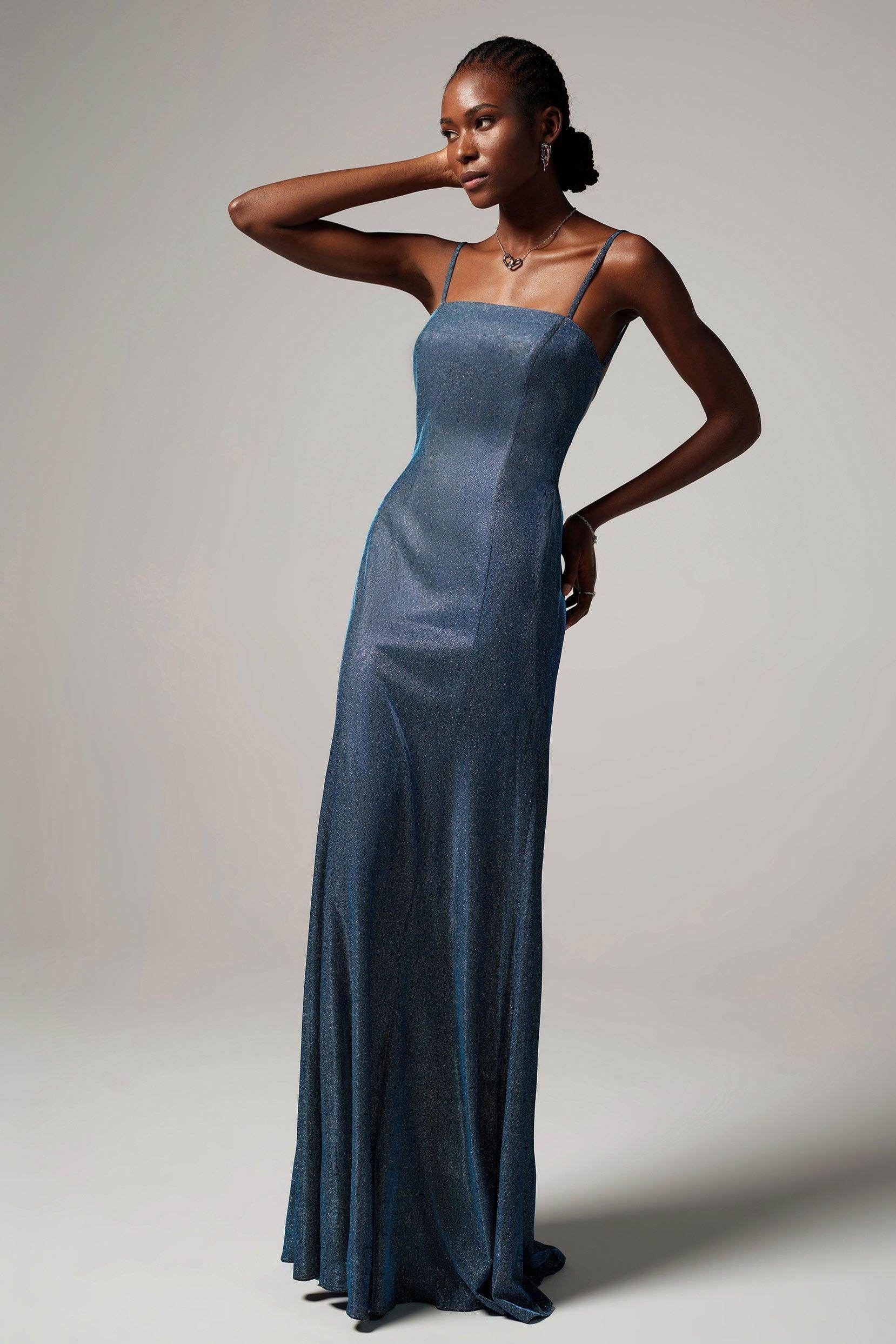 Sheath-Column Floor Length Gold Dusting Fabric Dress CS0240