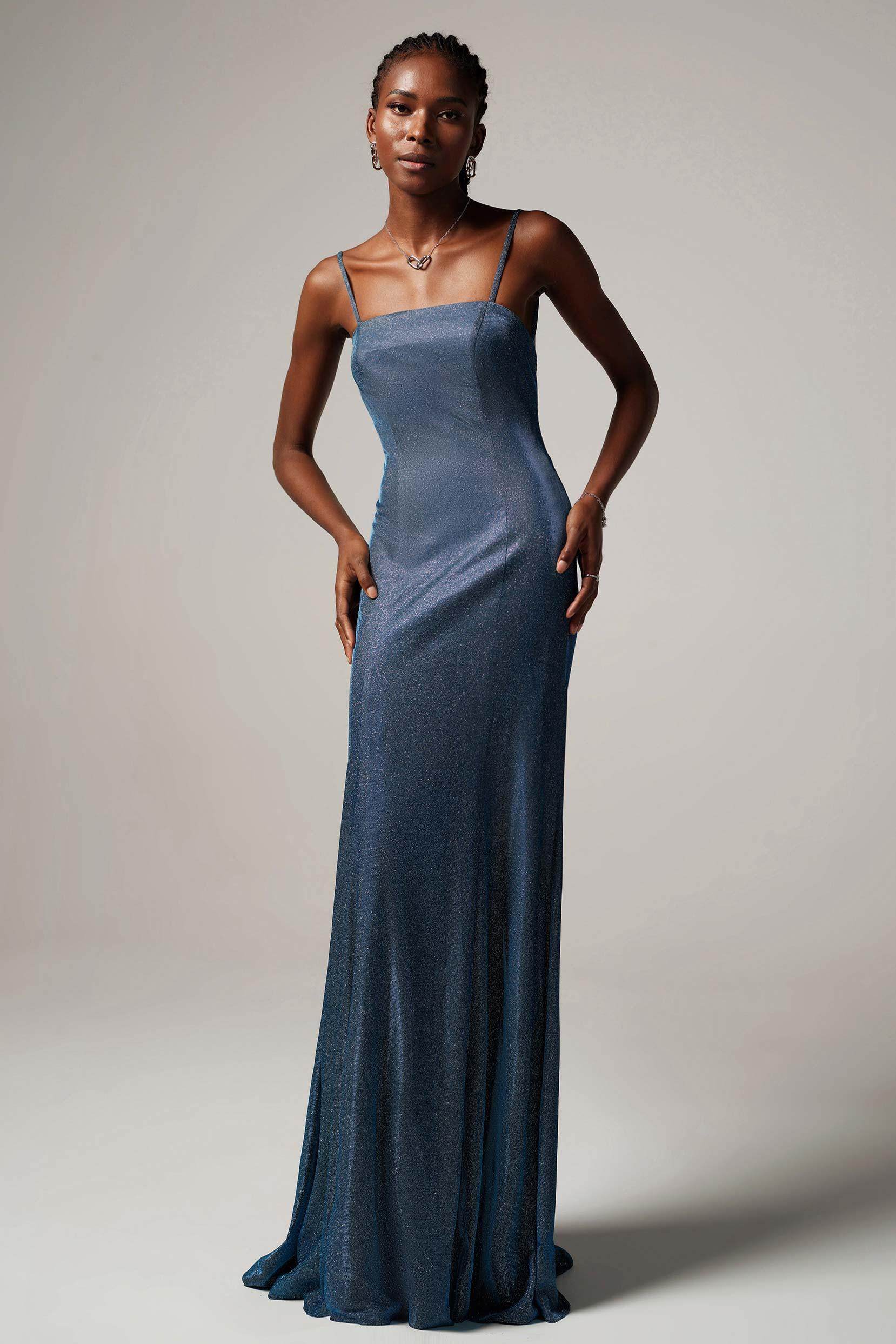 Sheath-Column Floor Length Gold Dusting Fabric Dress CS0240