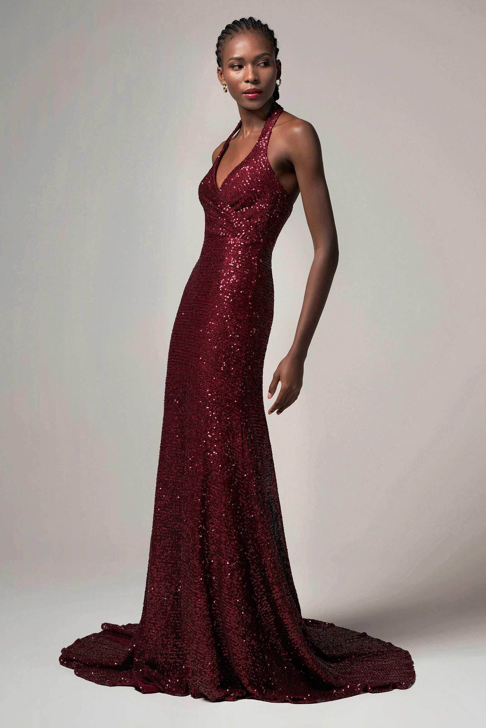 Trumpet-Mermaid Sweep-Brush Train Sequined Dress CB0398