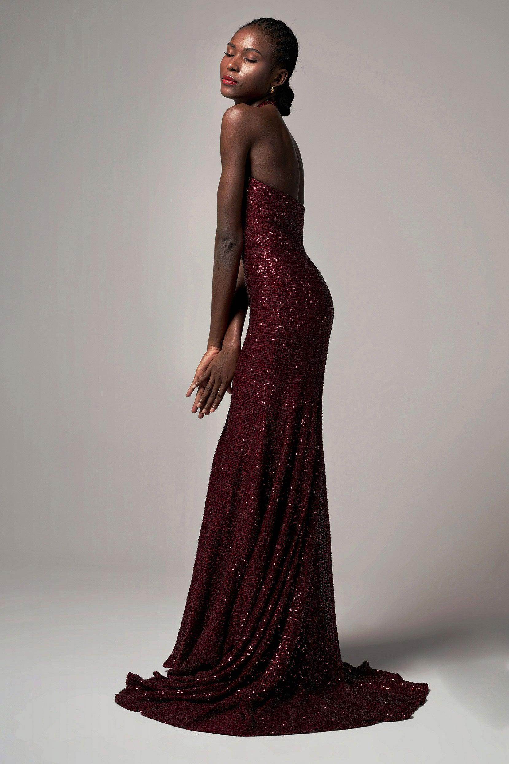 Trumpet-Mermaid Sweep-Brush Train Sequined Dress CB0398
