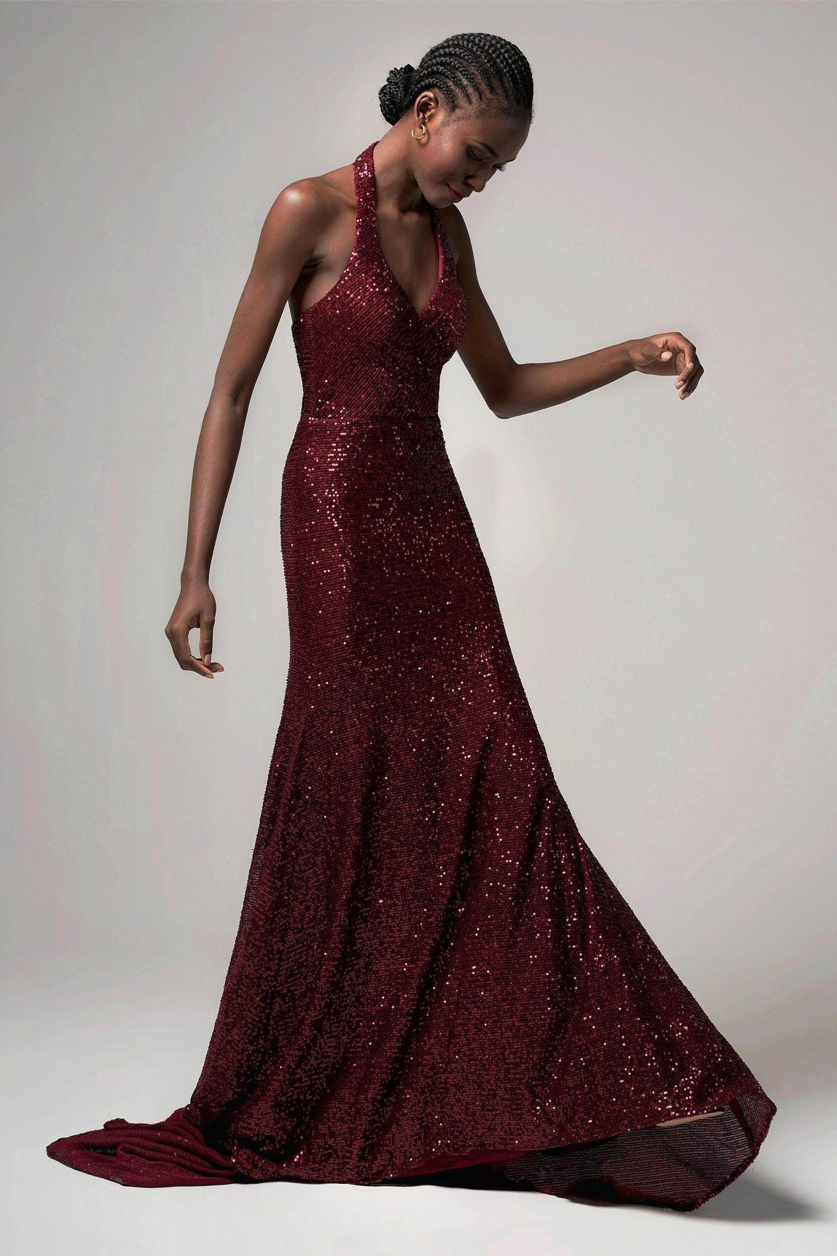 Trumpet-Mermaid Sweep-Brush Train Sequined Dress CB0398