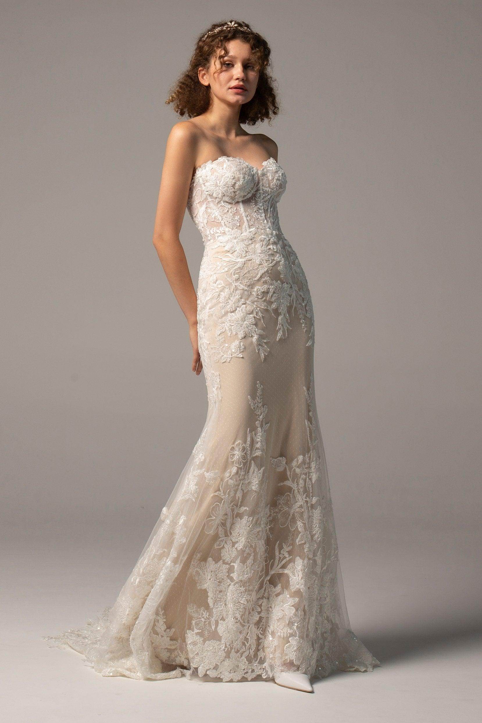 Trumpet Court Train Tulle Knitted Wedding Dress CW2360
