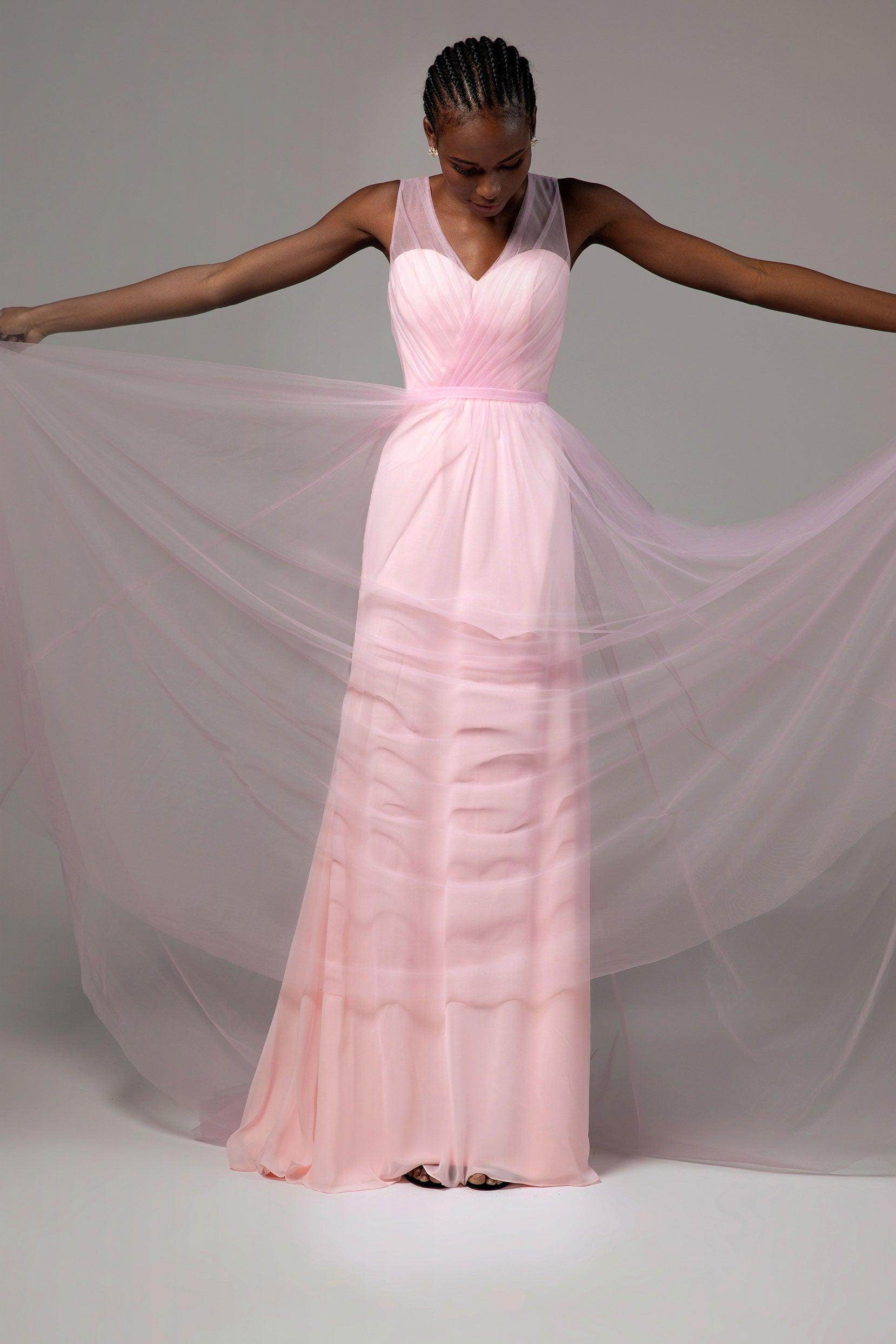 A-Line Floor Length Tulle/Chiffon Bridesmaid Dress CB0392