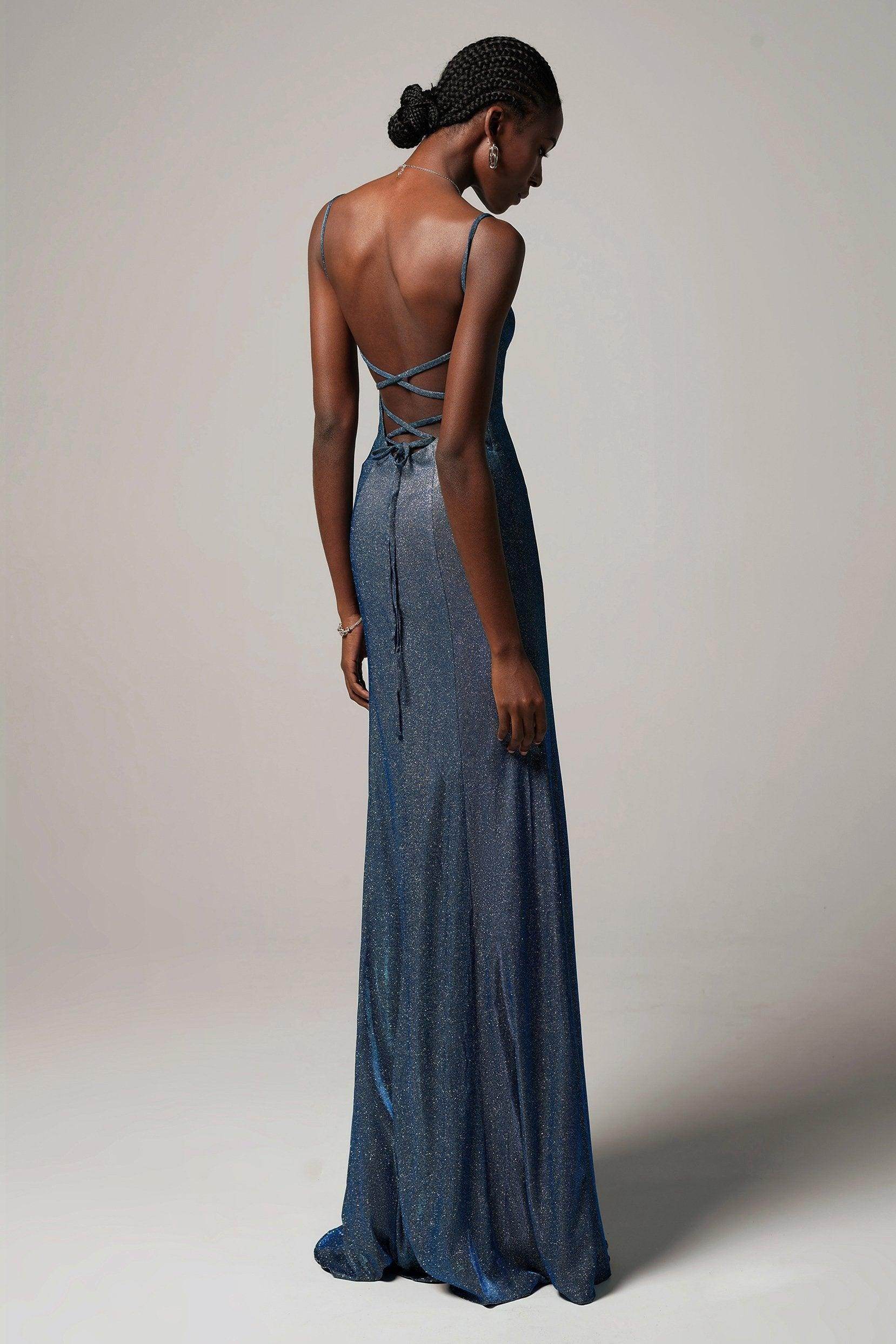 Sheath-Column Floor Length Gold Dusting Fabric Dress CS0240