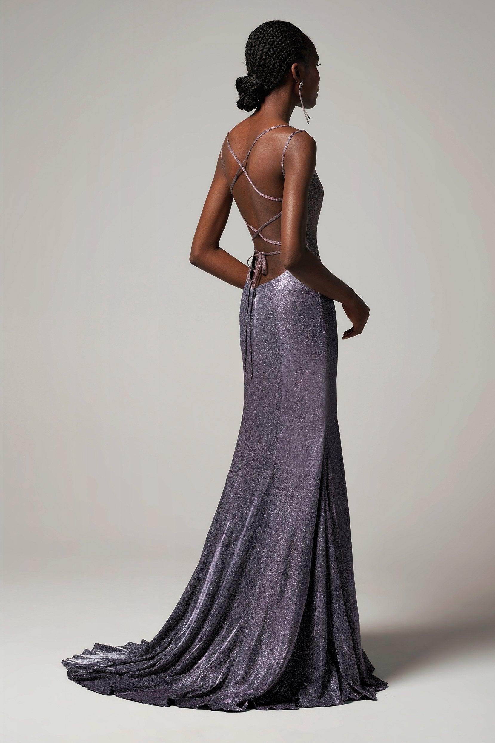 Sheath-Column Floor Length Gold Dusting Fabric Dress CS0263