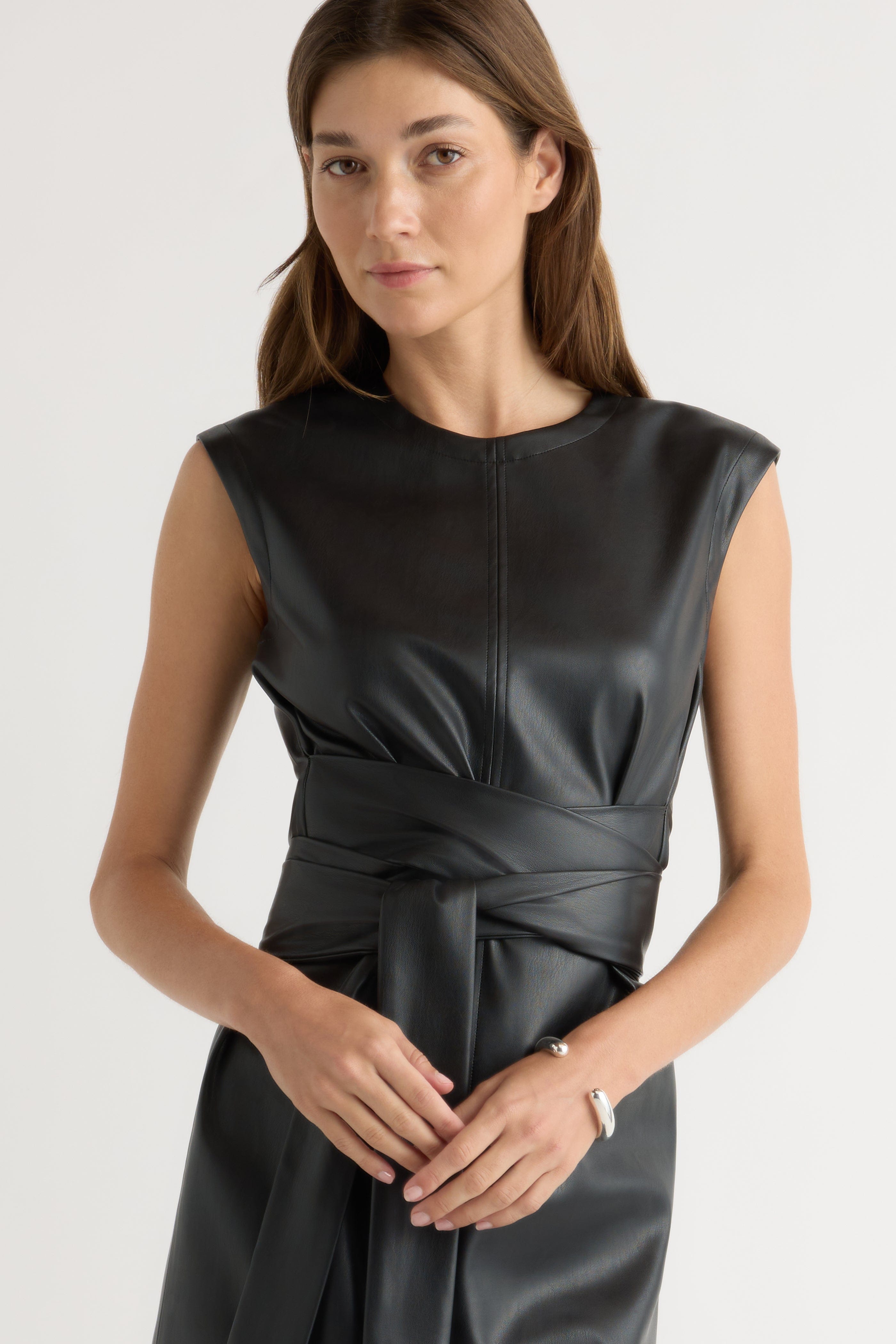 Pilar Vegan Leather Tie-Front Dress