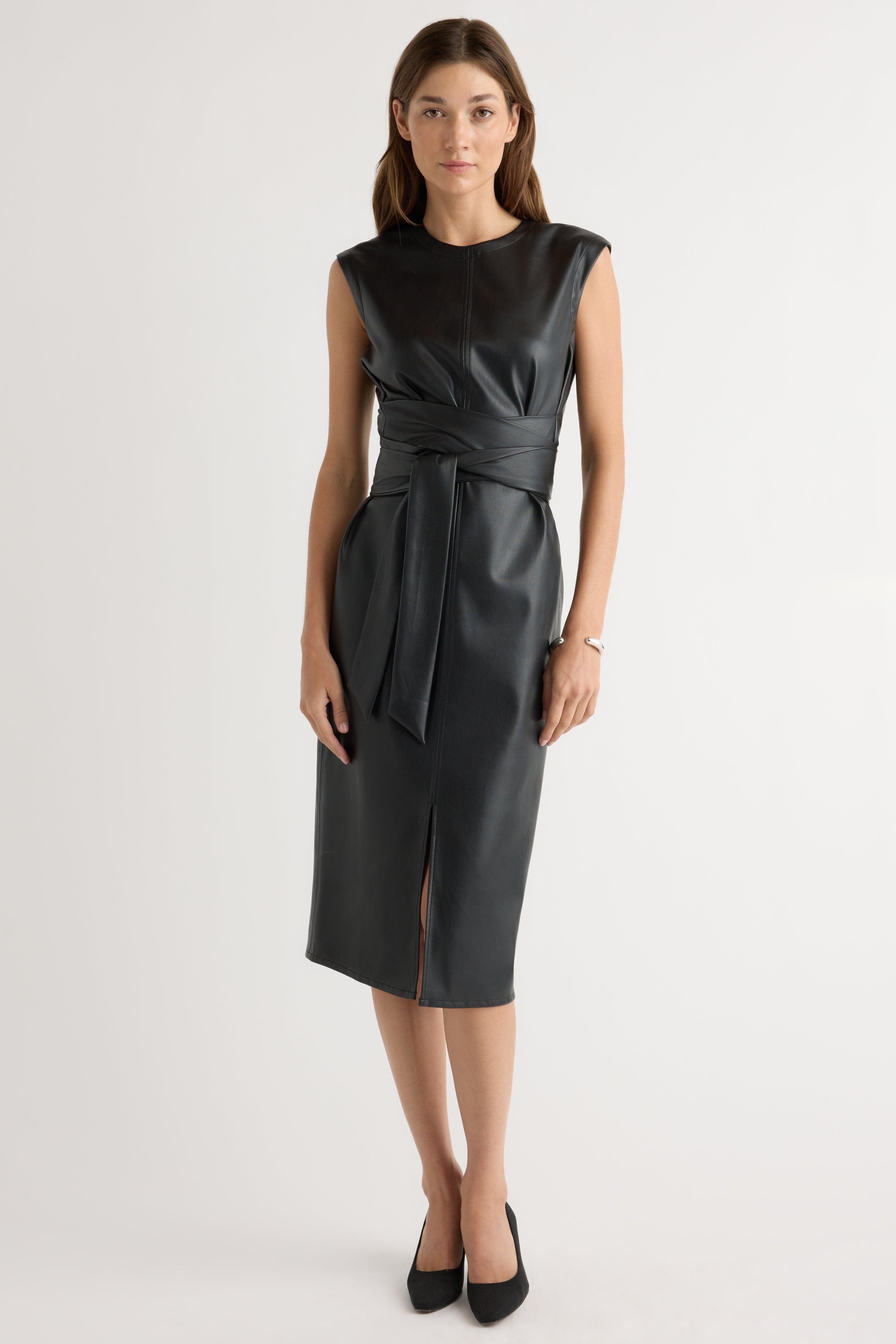 Pilar Vegan Leather Tie-Front Dress