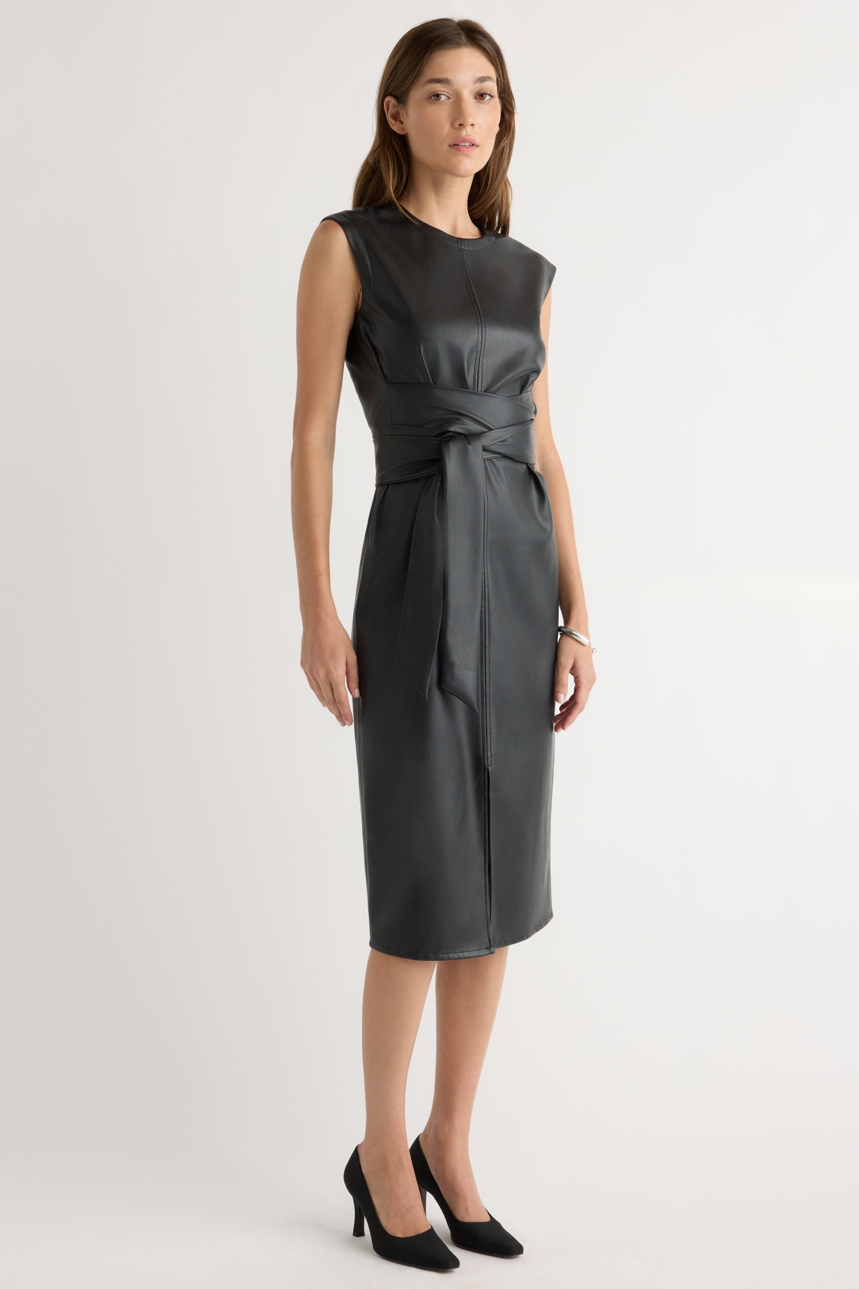 Pilar Vegan Leather Tie-Front Dress