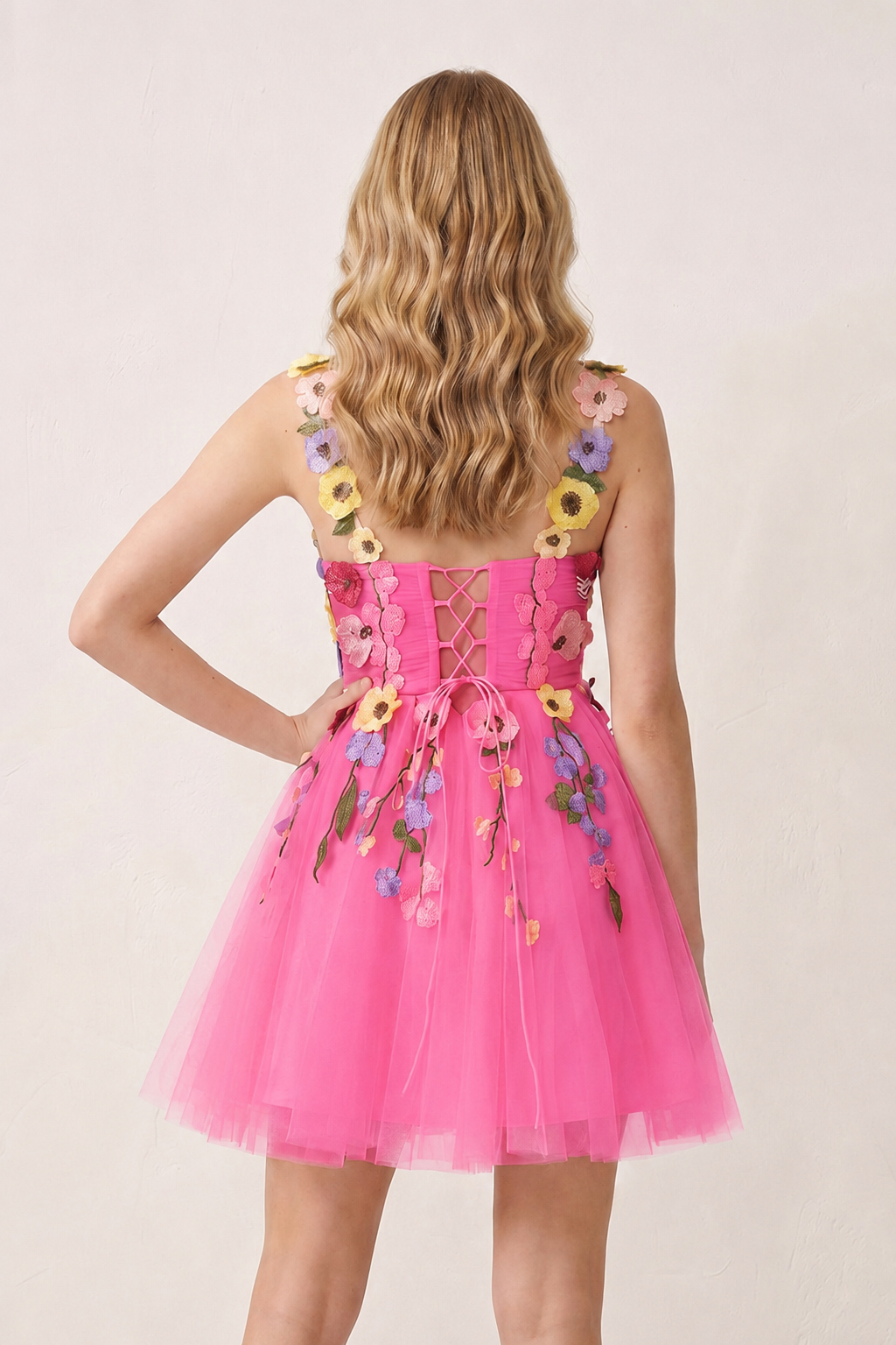 3D Flower Tulle Short Length Prom Dresses