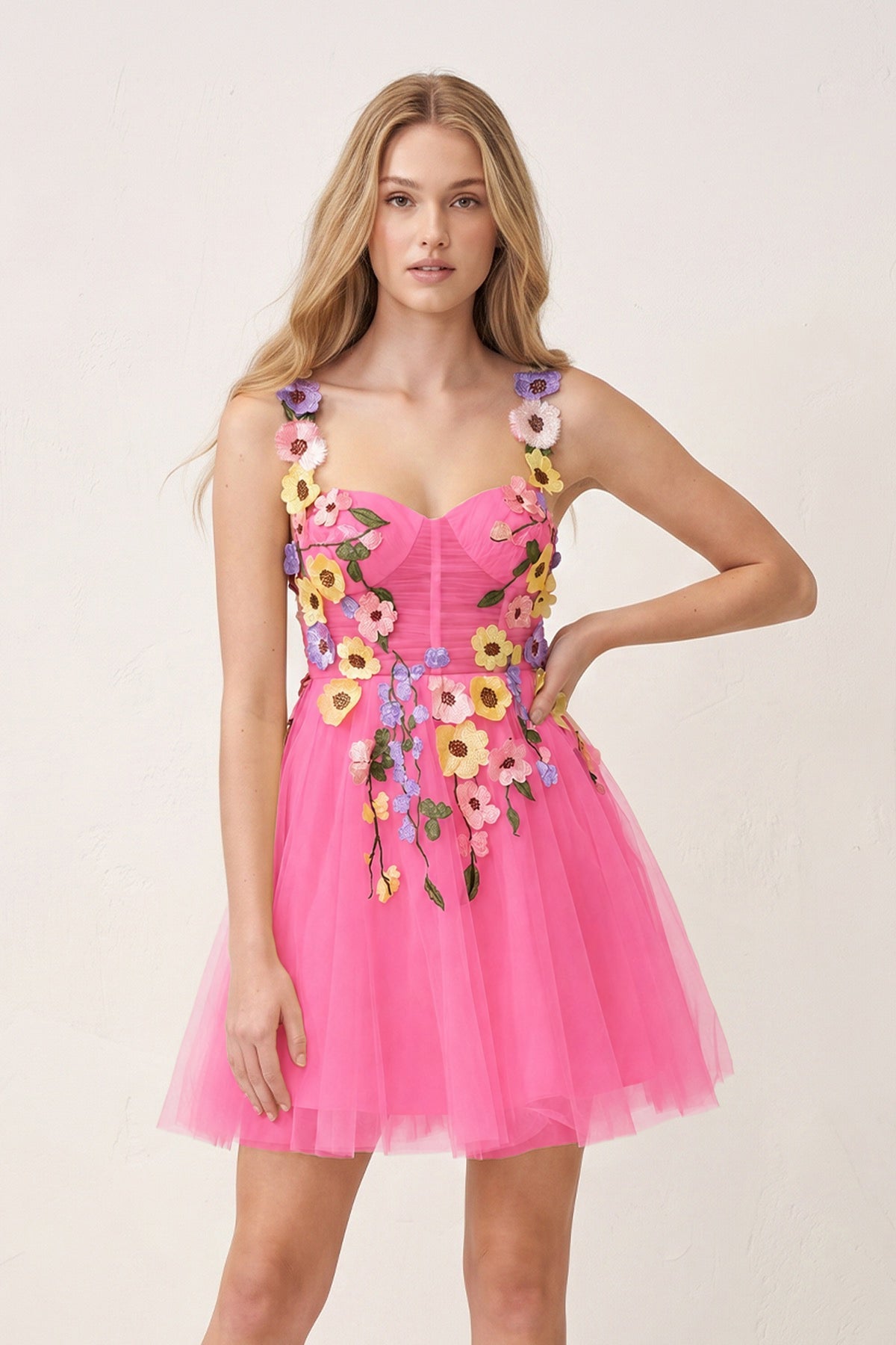3D Flower Tulle Short Length Prom Dresses