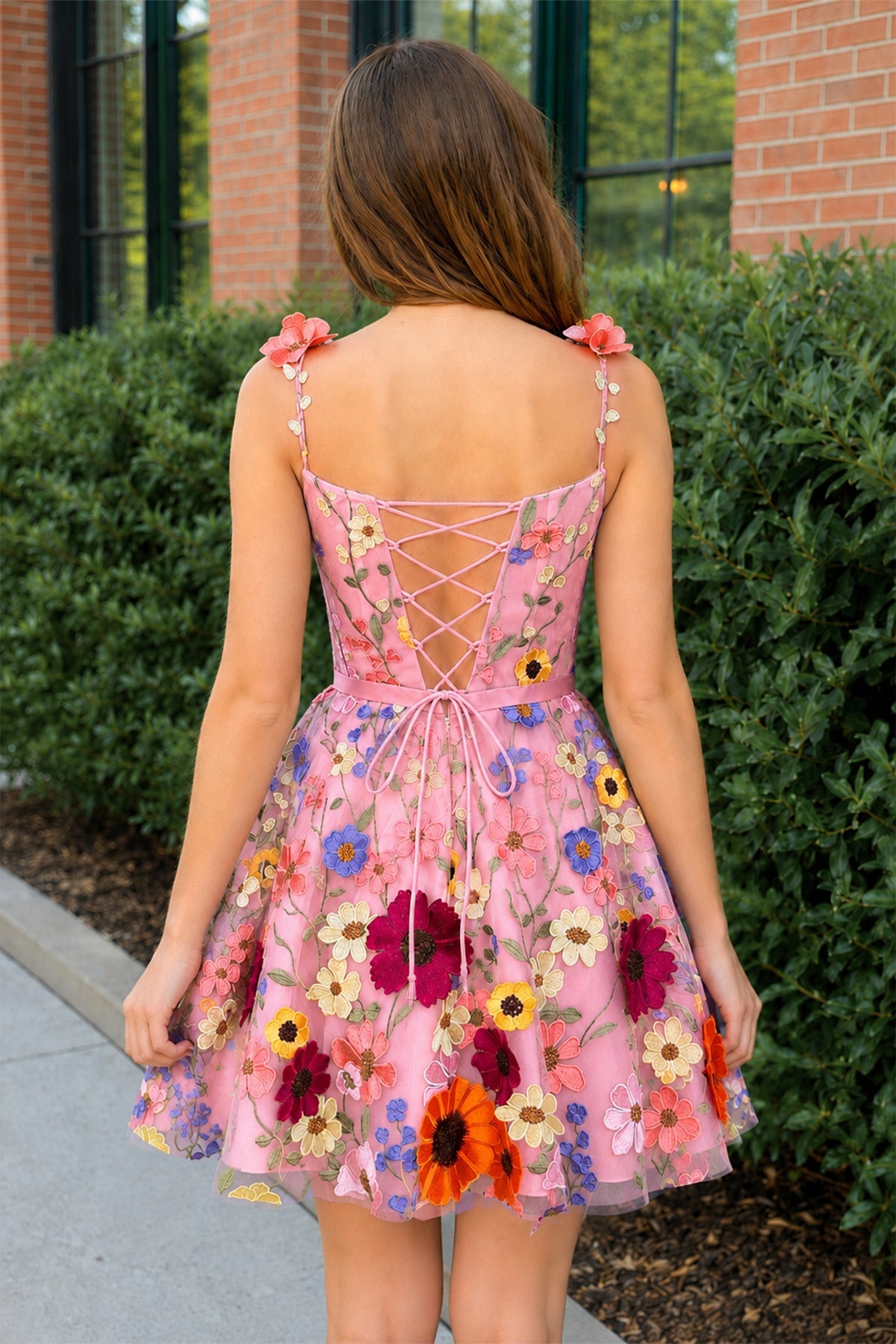 A Line Floral Short Homecoming Dress With 3D Flowers