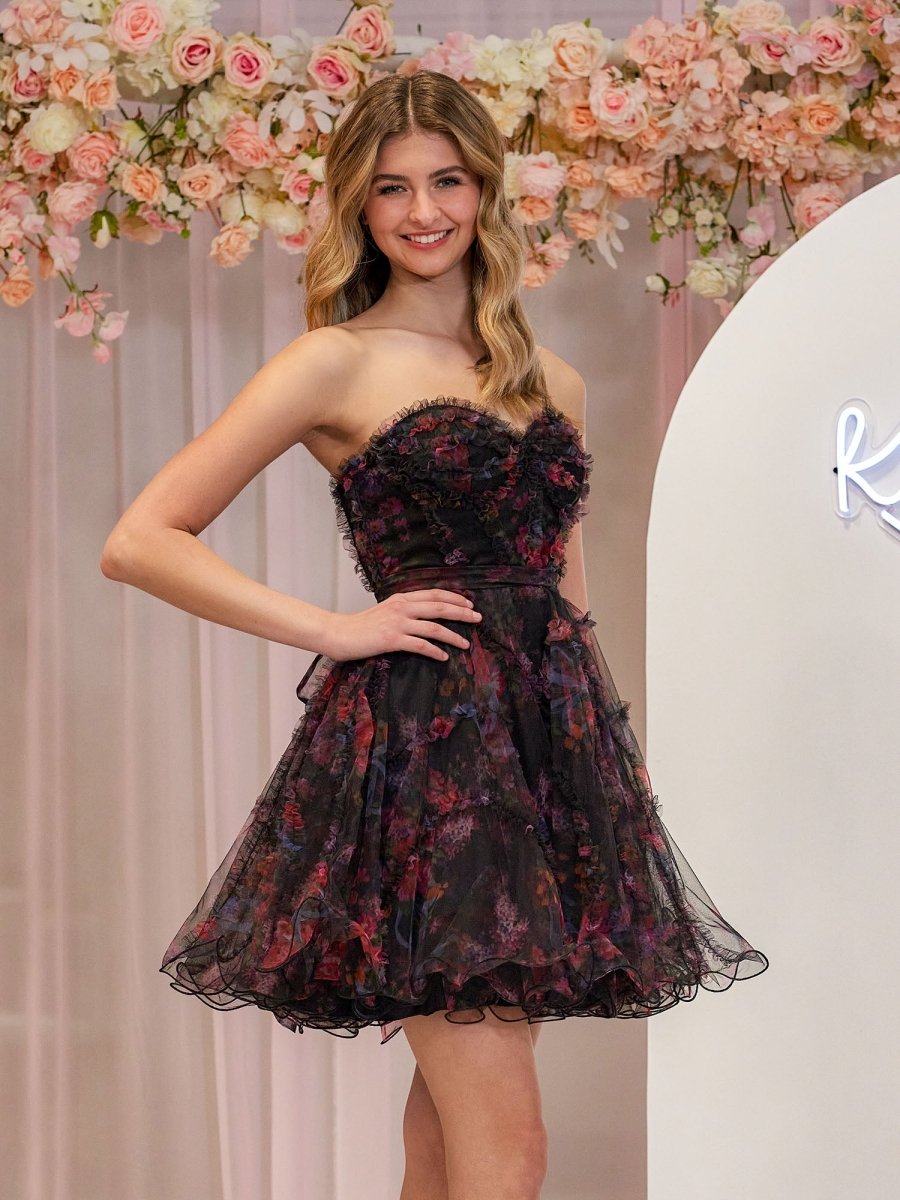 A Line Sweetheart Floral Homecoming Dress
