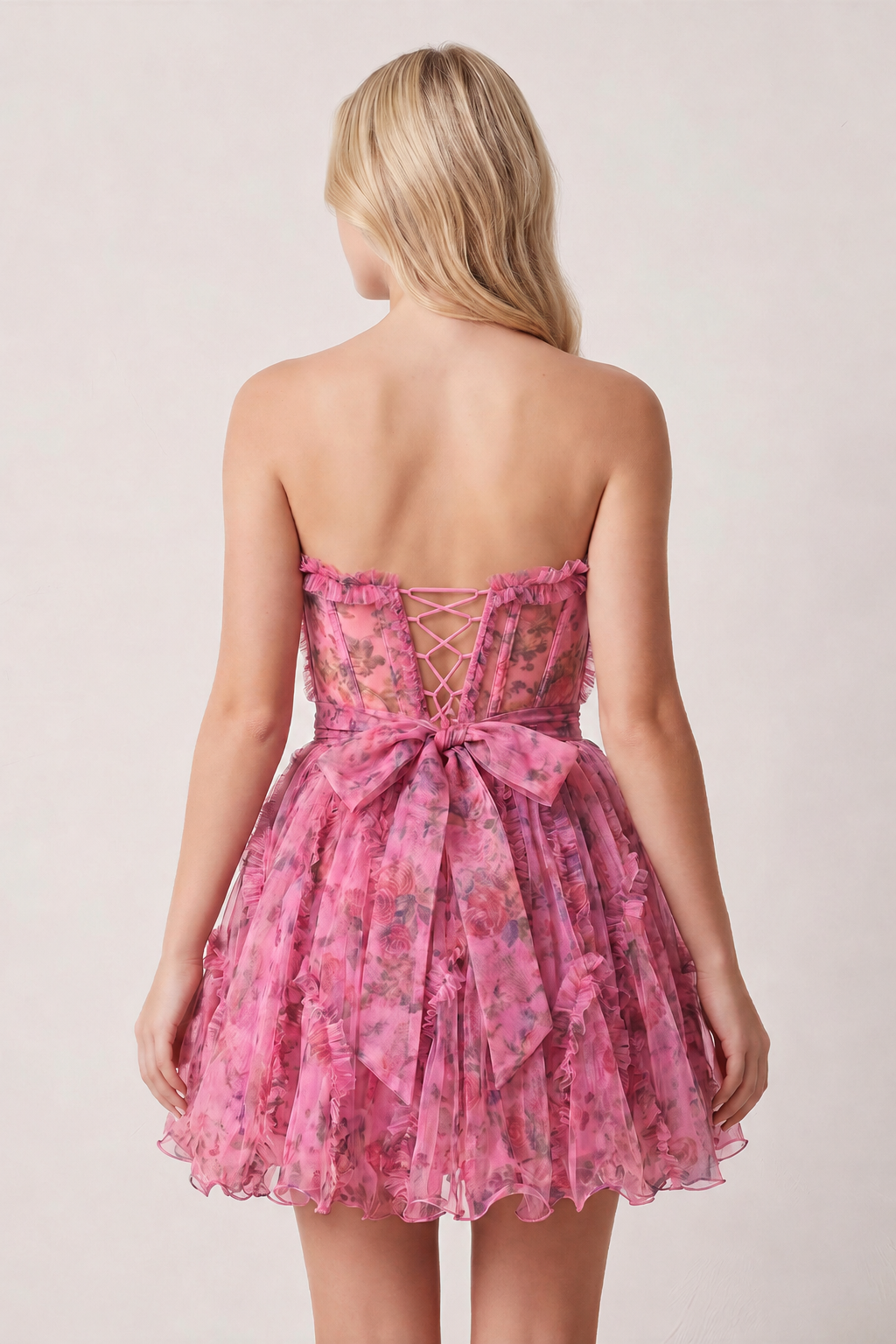 A Line Sweetheart Floral Homecoming Dress