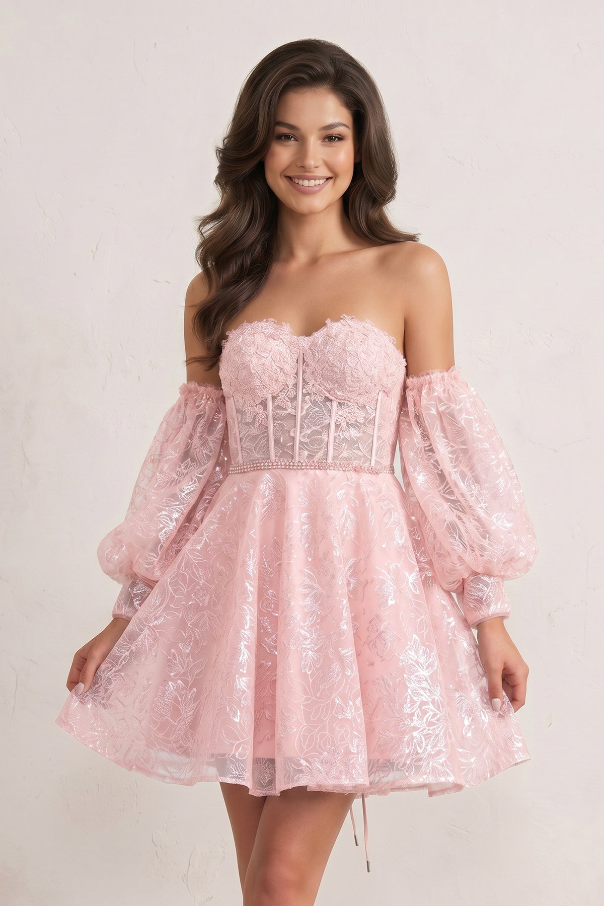 A Line Sweetheart Corset Homecoming Dress with Sleeves