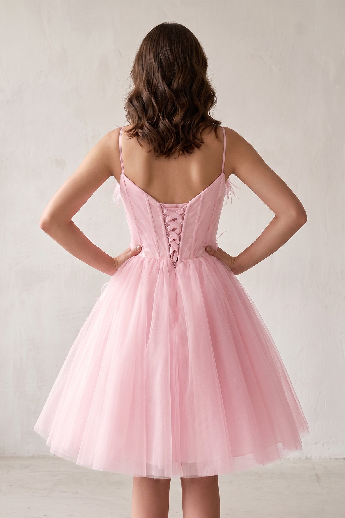 A Line Sweetheart Spaghetti Straps Tulle Short Homecoming Dresses