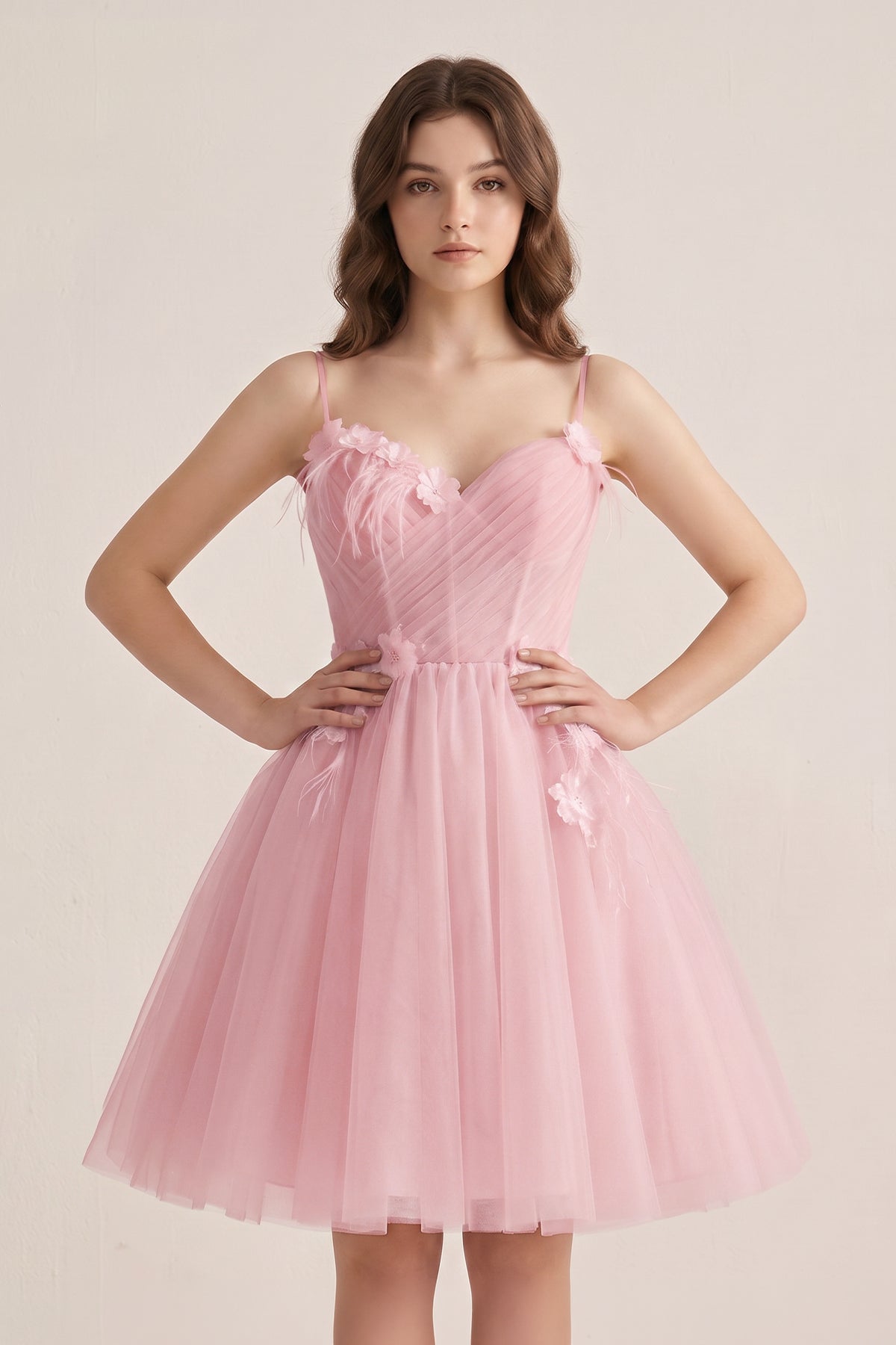 A Line Sweetheart Spaghetti Straps Tulle Short Homecoming Dresses