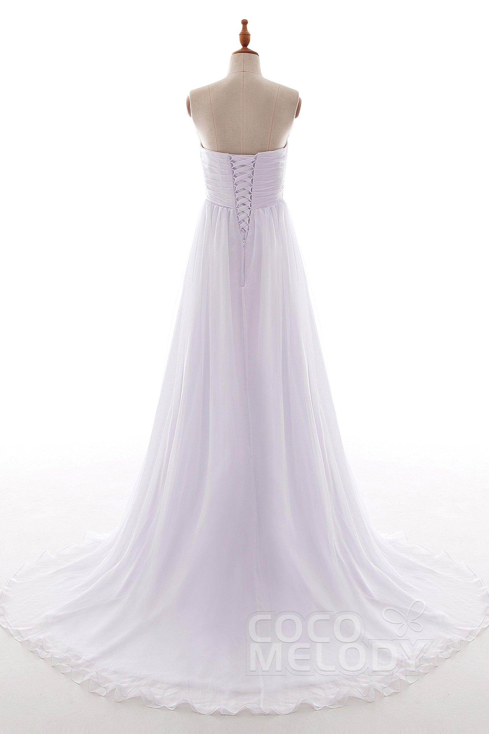 A-Line Court Train Chiffon Wedding Dress Pleating PR1436