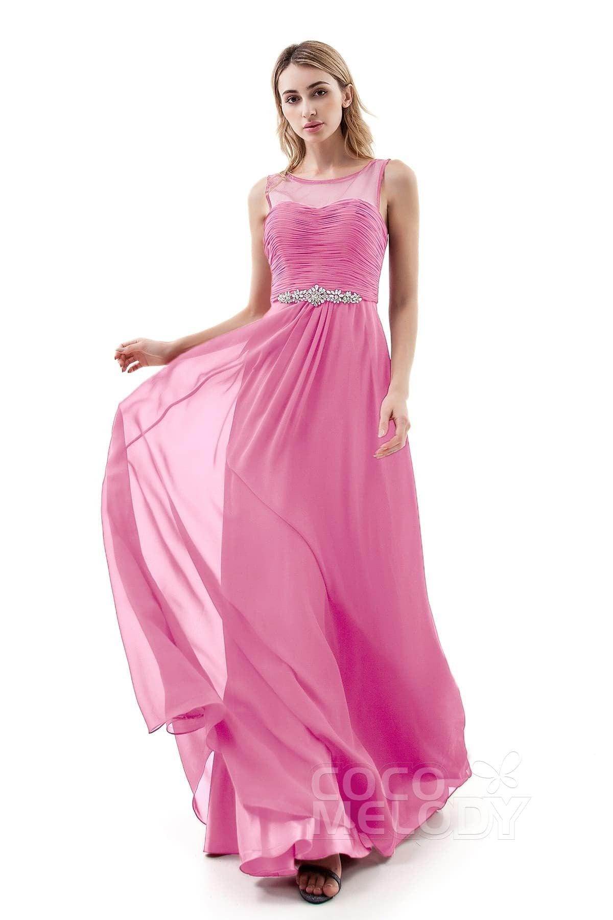 A-Line Sweep-Brush Train Chiffon Dress PR3400