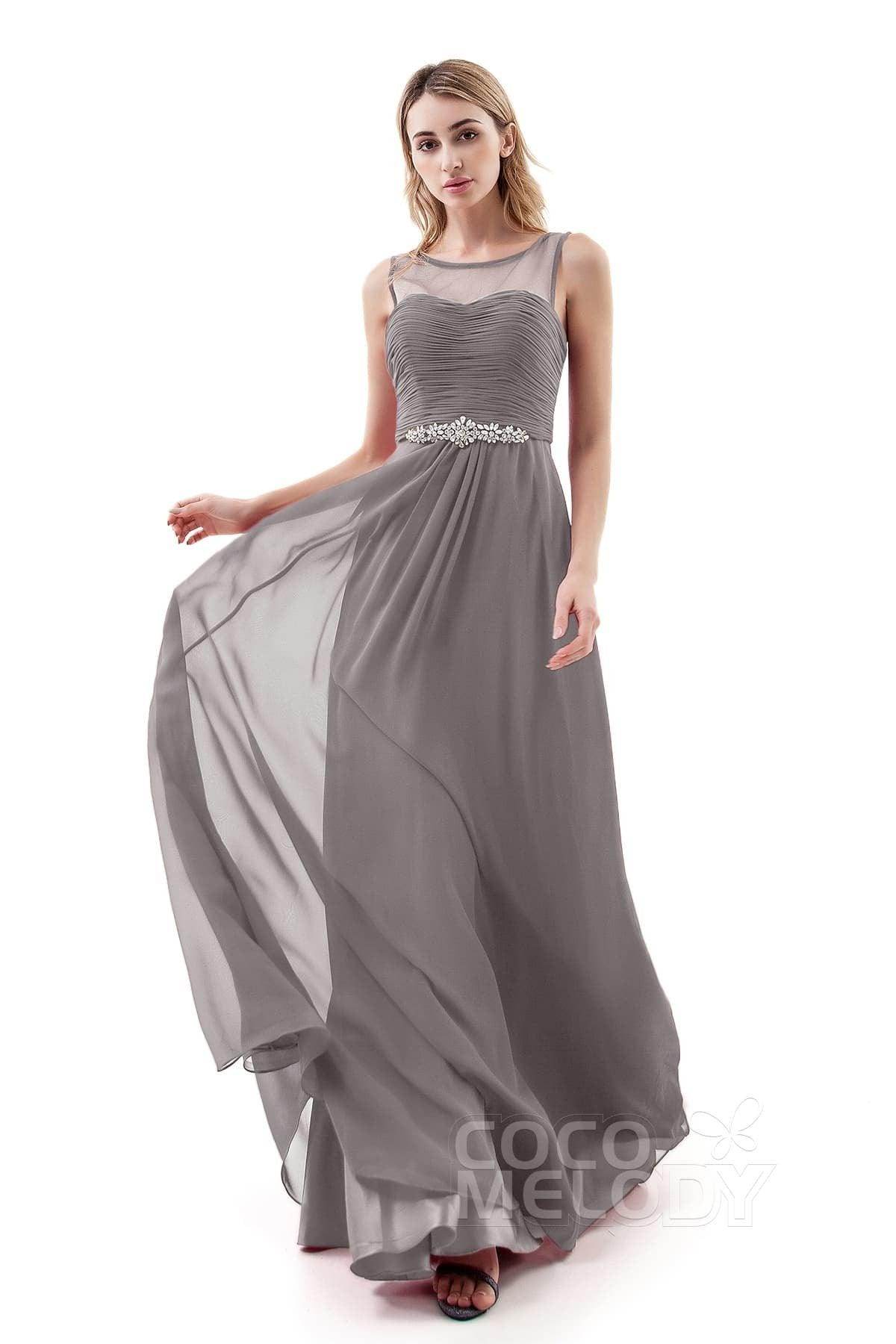A-Line Sweep-Brush Train Chiffon Dress PR3400