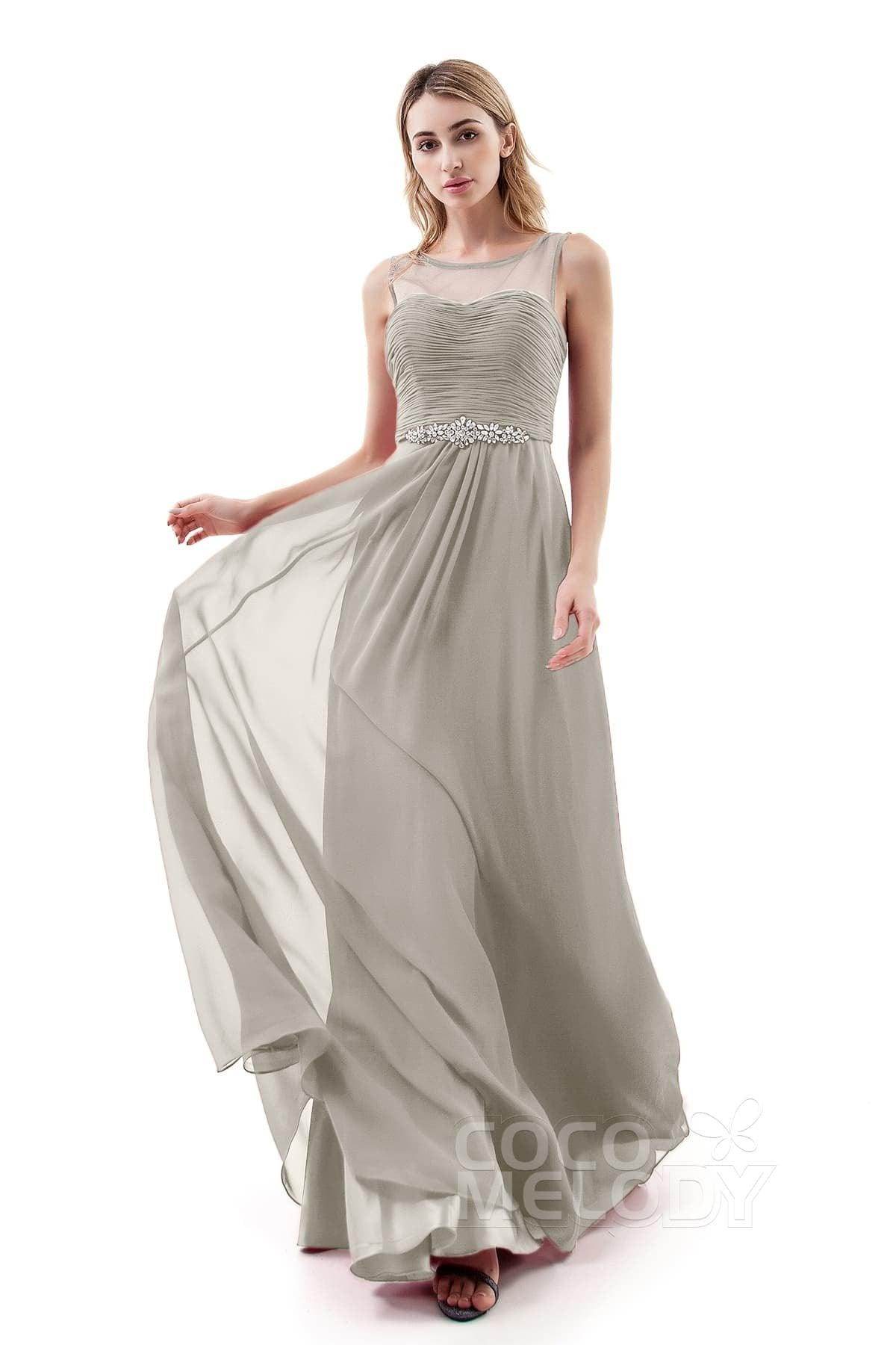 A-Line Sweep-Brush Train Chiffon Dress PR3400