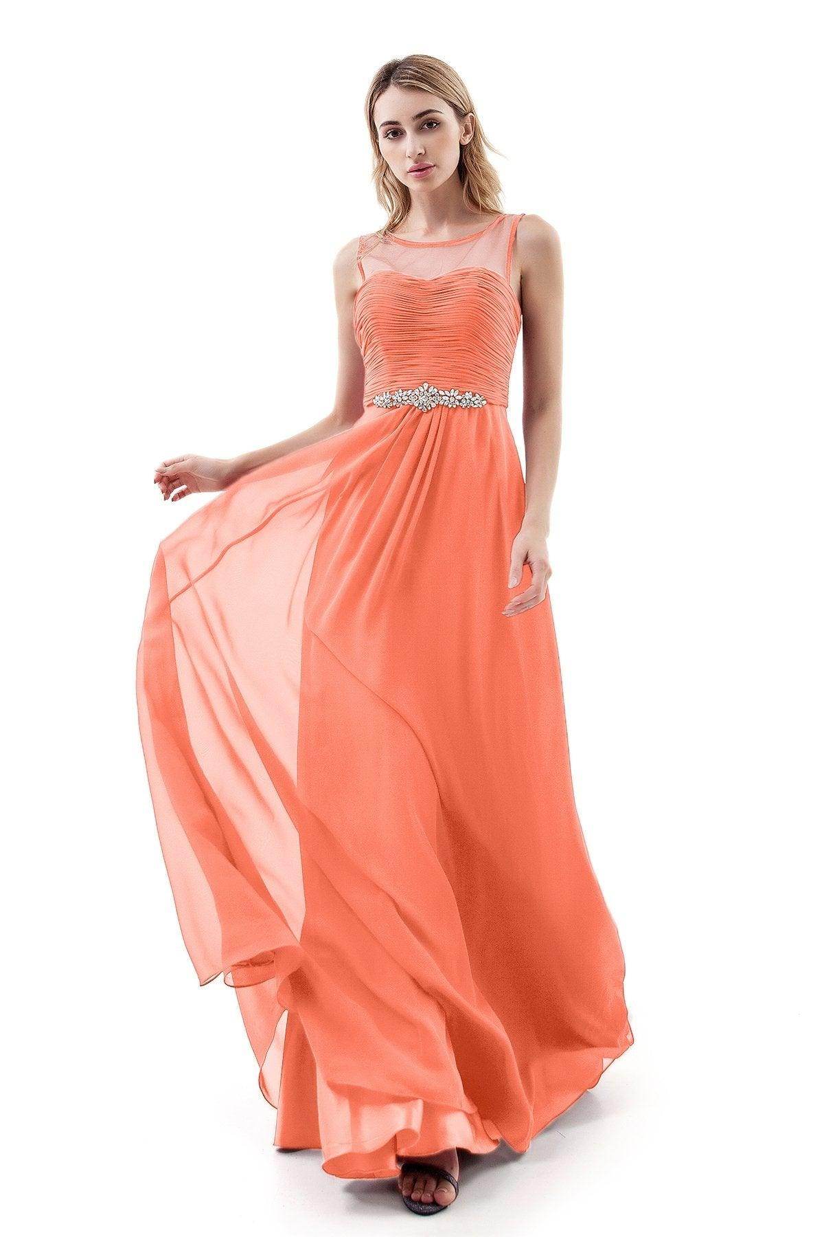 A-Line Sweep-Brush Train Chiffon Dress PR3400