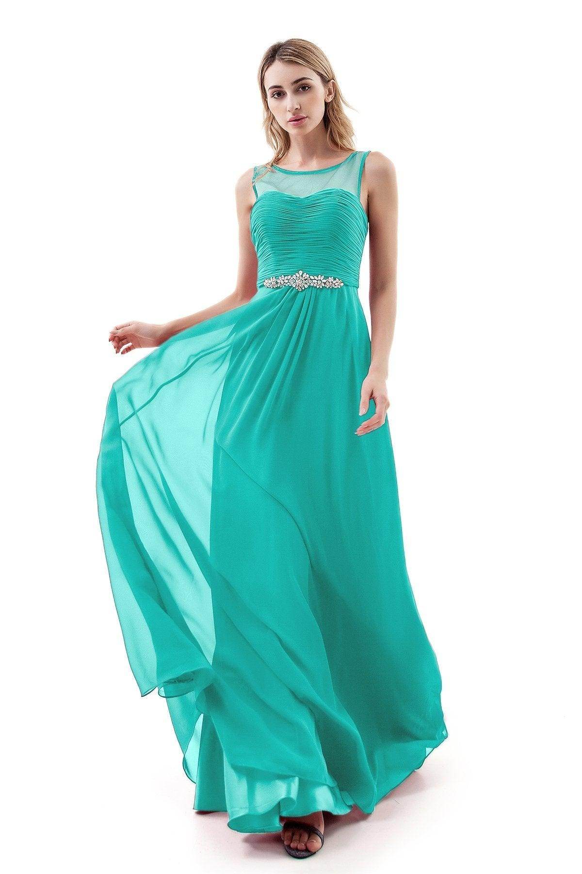 A-Line Sweep-Brush Train Chiffon Dress PR3400