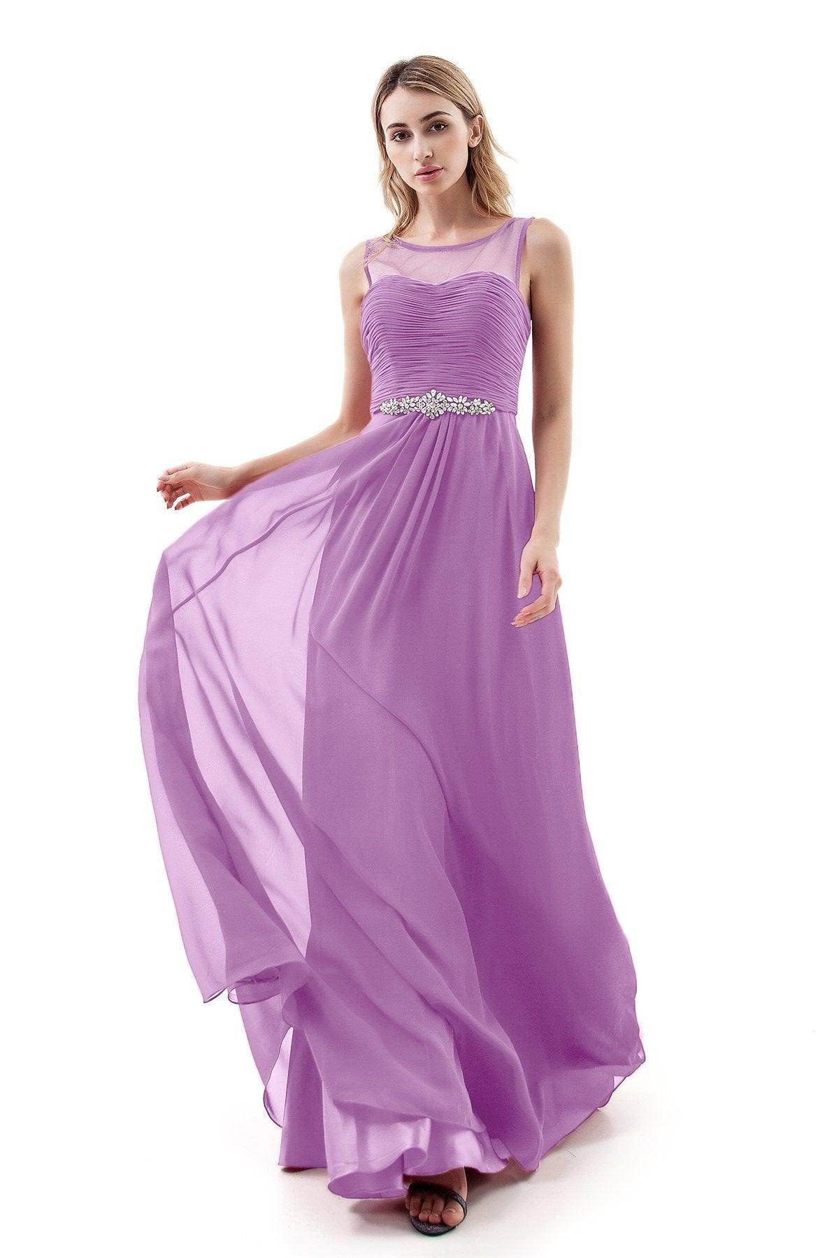 A-Line Sweep-Brush Train Chiffon Dress PR3400