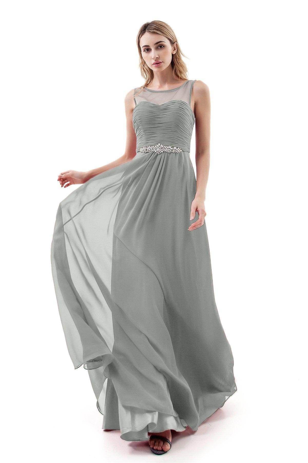 A-Line Sweep-Brush Train Chiffon Dress PR3400