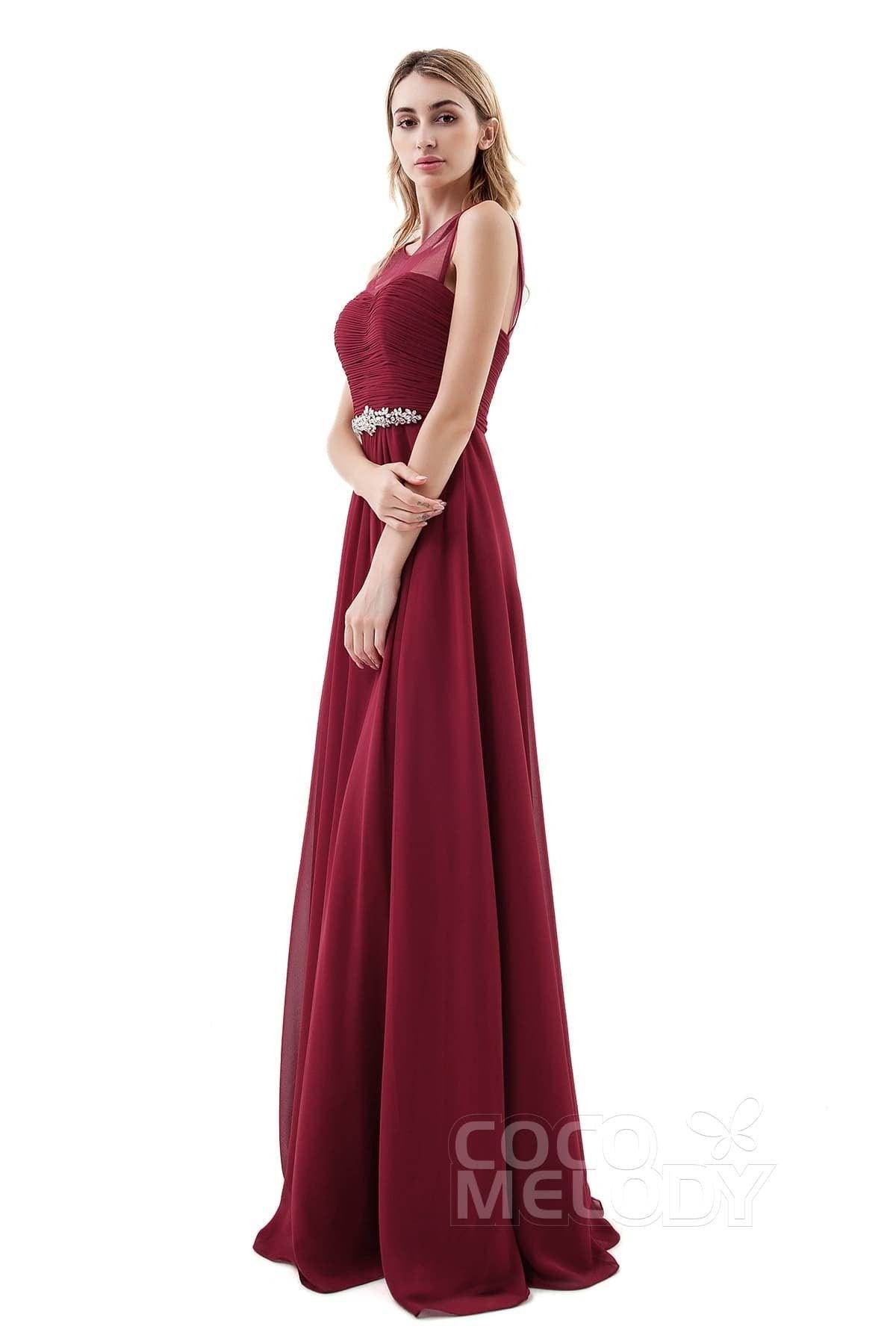 A-Line Sweep-Brush Train Chiffon Dress PR3400