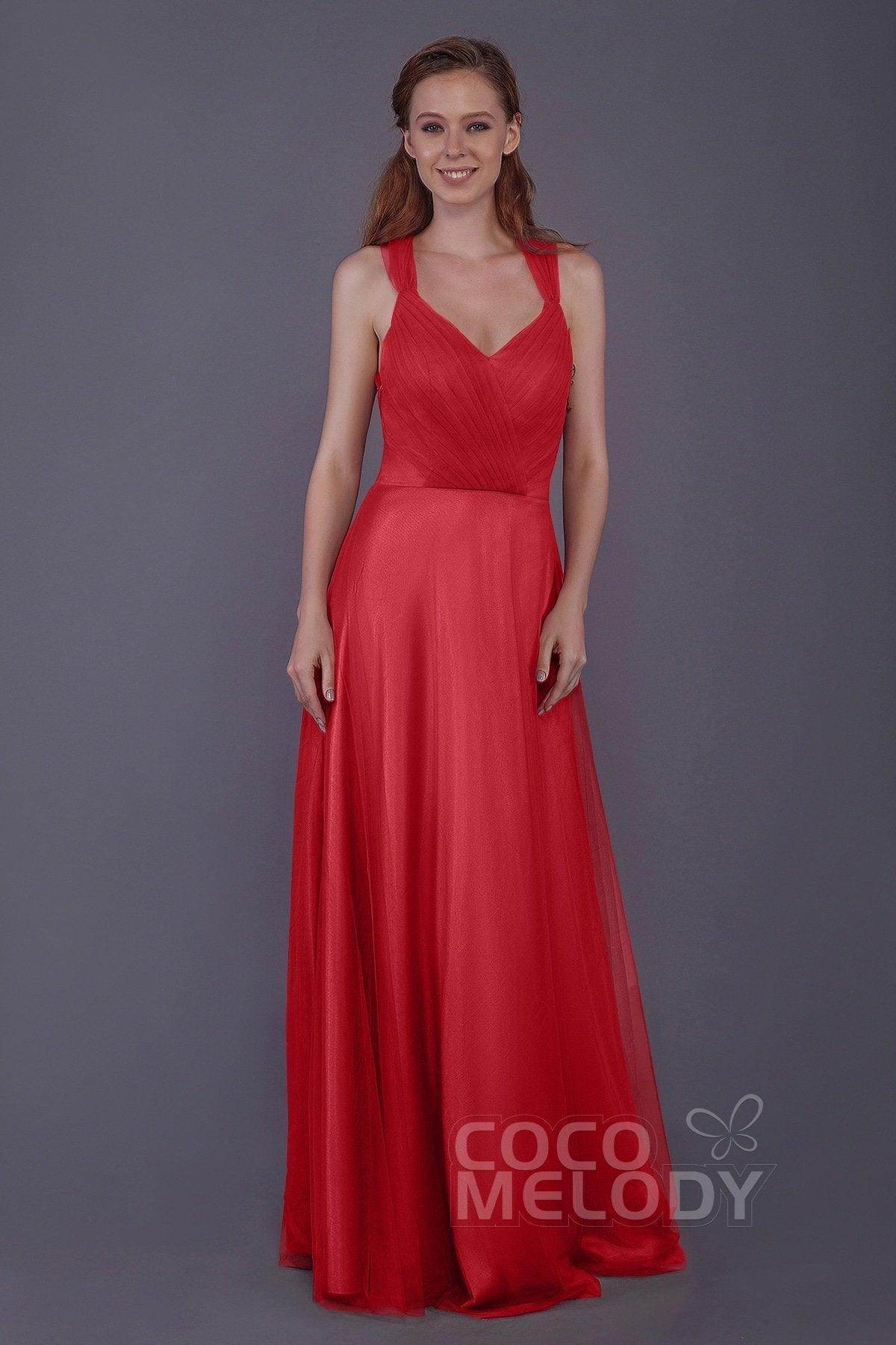 Sheath-Column Floor Length Tulle Bridesmaid Dress PR3496
