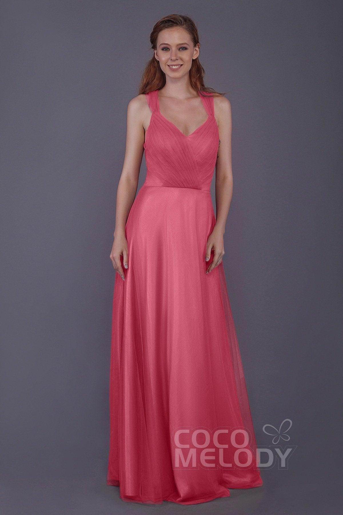 Sheath-Column Floor Length Tulle Bridesmaid Dress PR3496