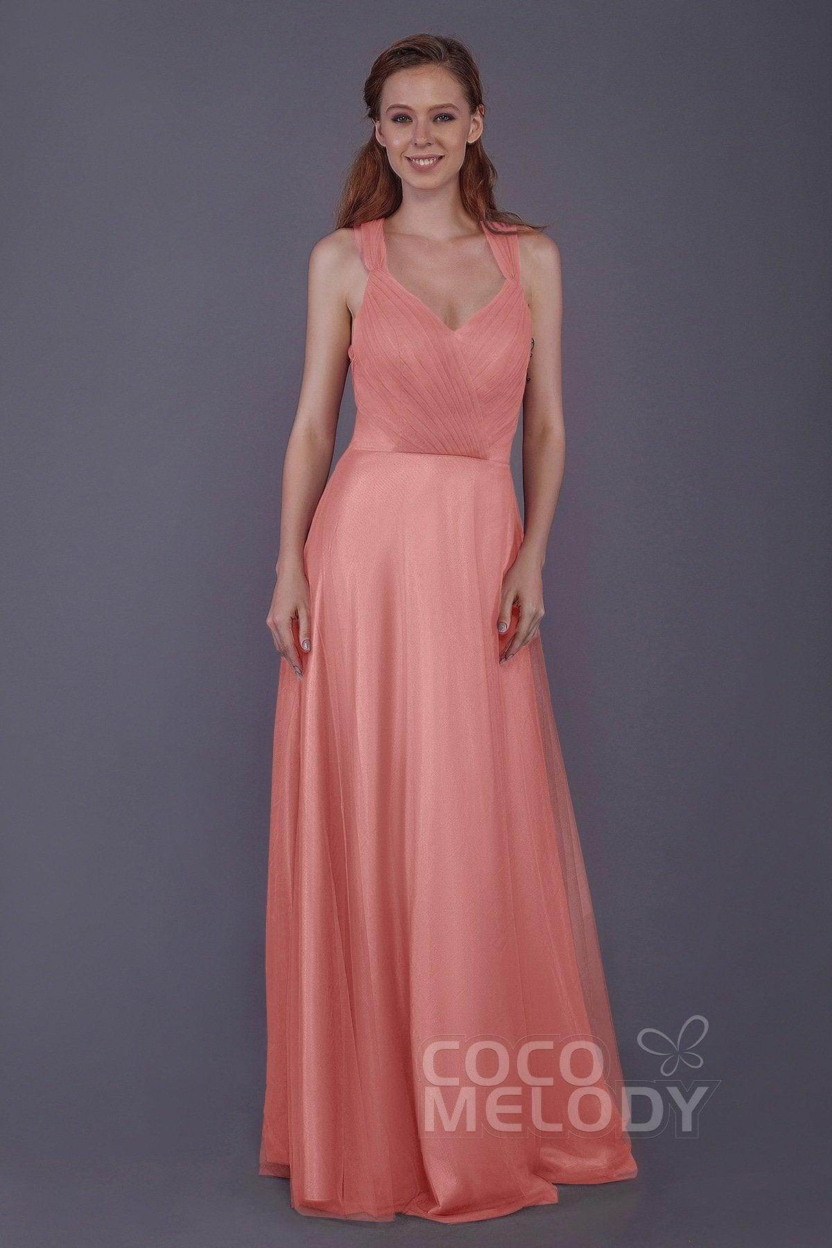 Sheath-Column Floor Length Tulle Bridesmaid Dress PR3496