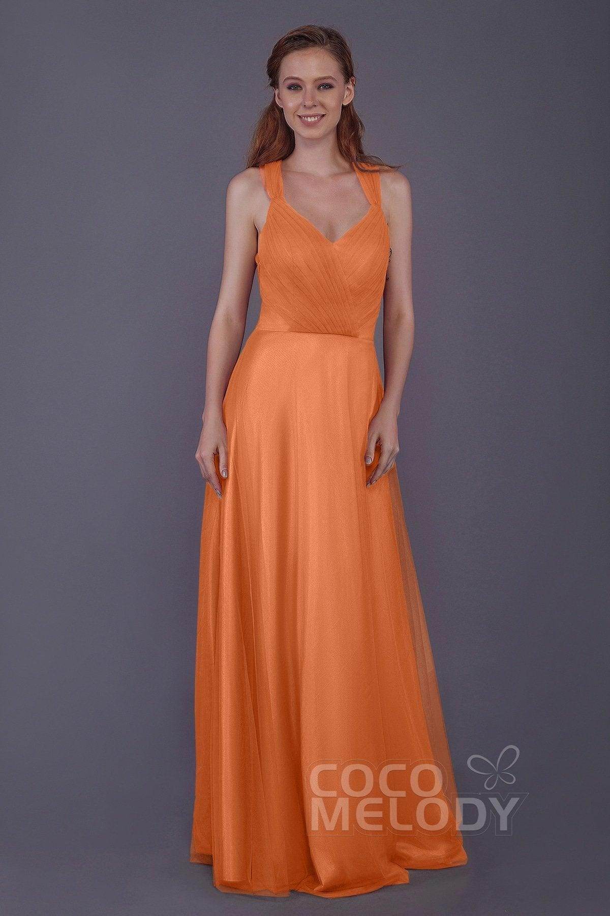Sheath-Column Floor Length Tulle Bridesmaid Dress PR3496