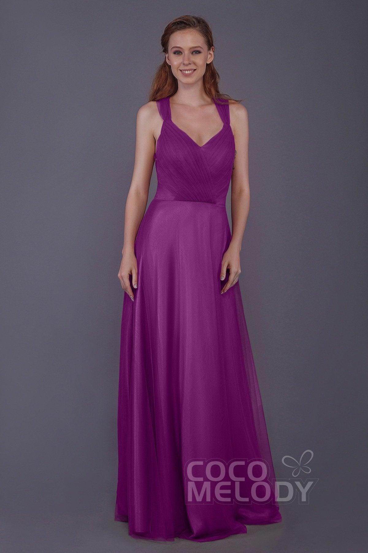 Sheath-Column Floor Length Tulle Bridesmaid Dress PR3496