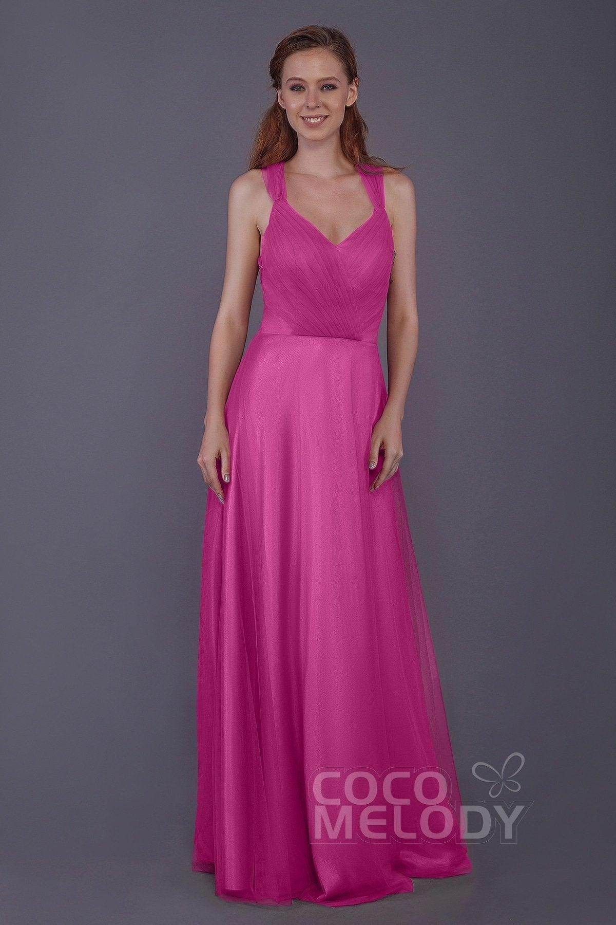 Sheath-Column Floor Length Tulle Bridesmaid Dress PR3496