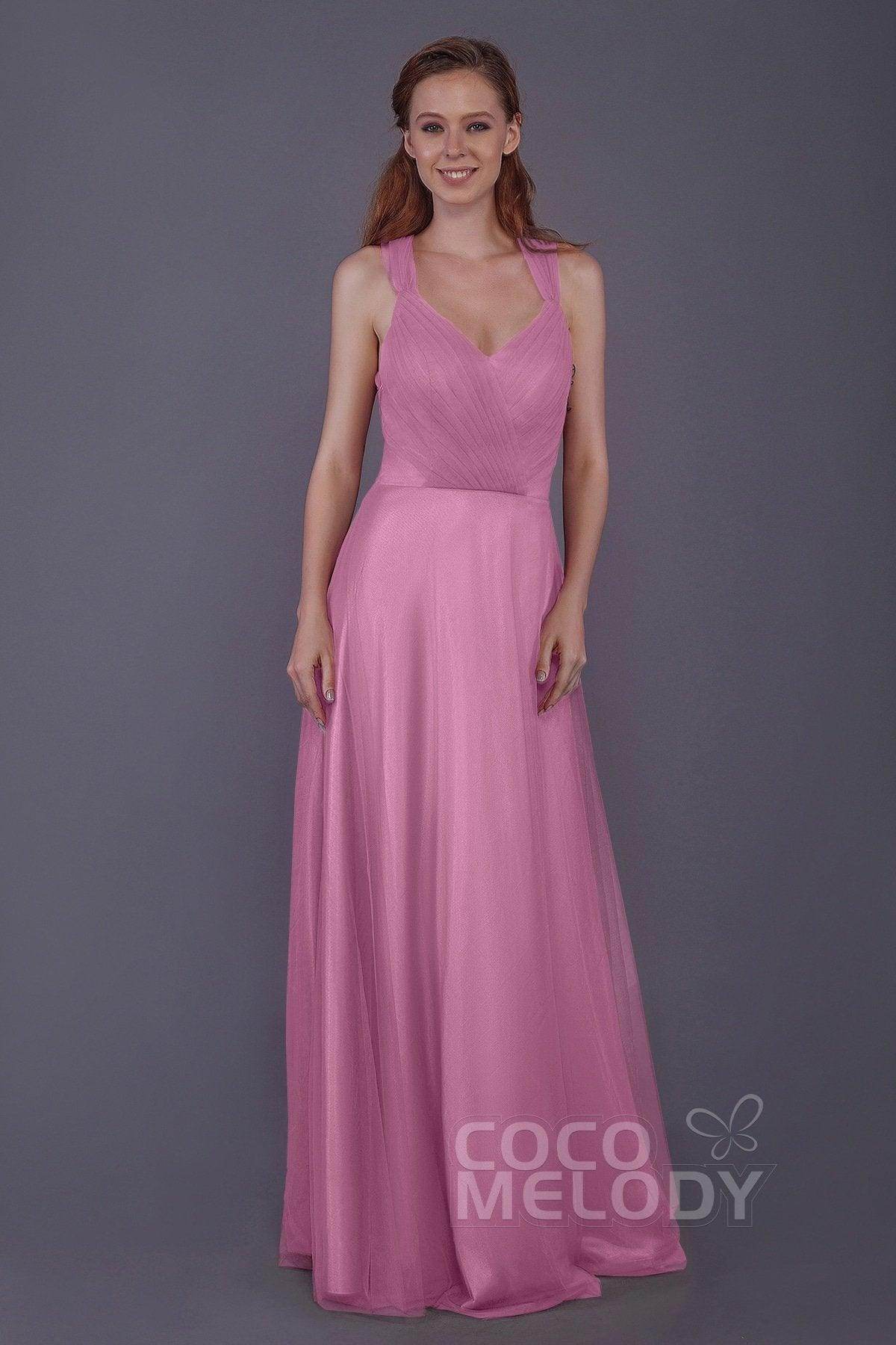 Sheath-Column Floor Length Tulle Bridesmaid Dress PR3496