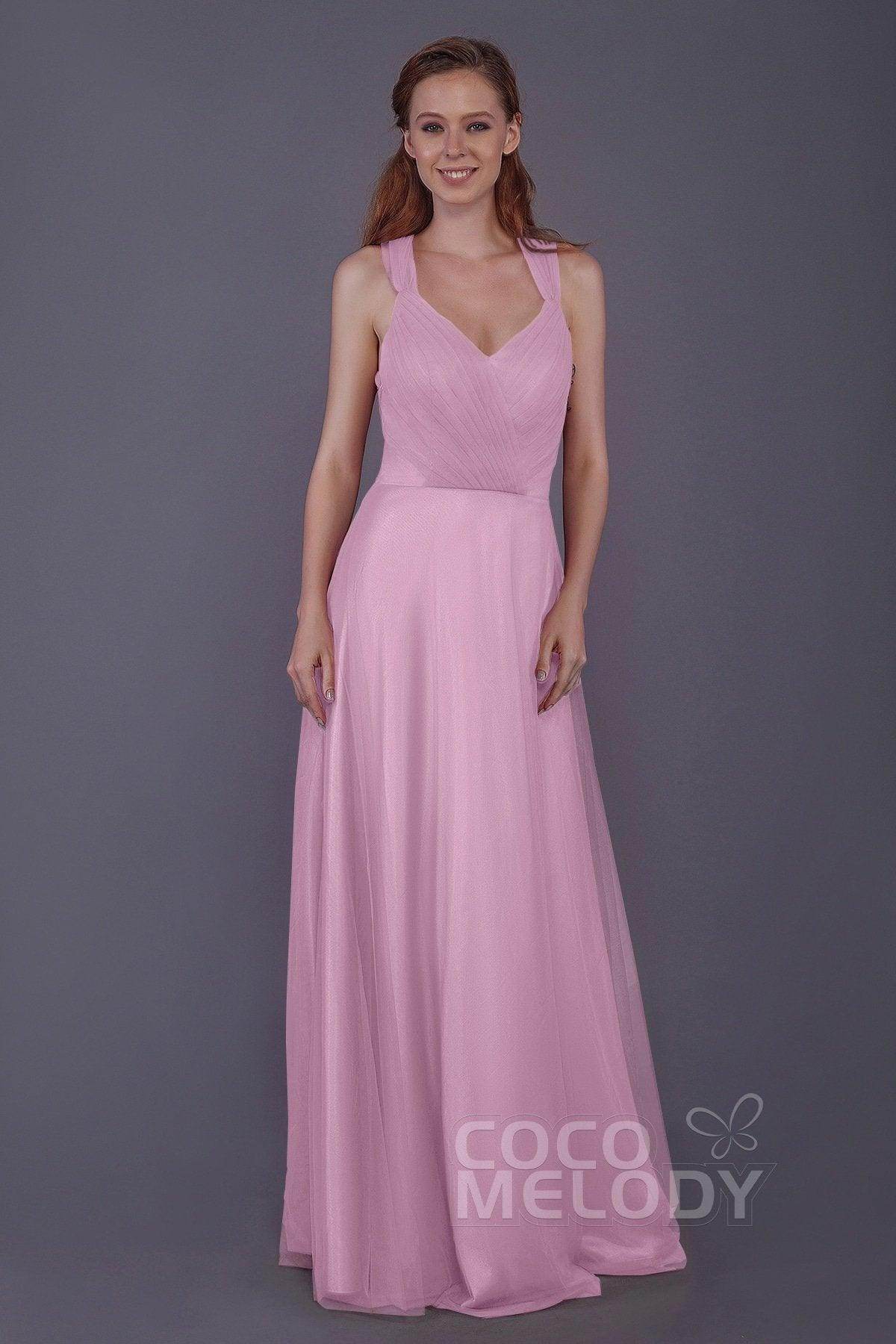 Sheath-Column Floor Length Tulle Bridesmaid Dress PR3496