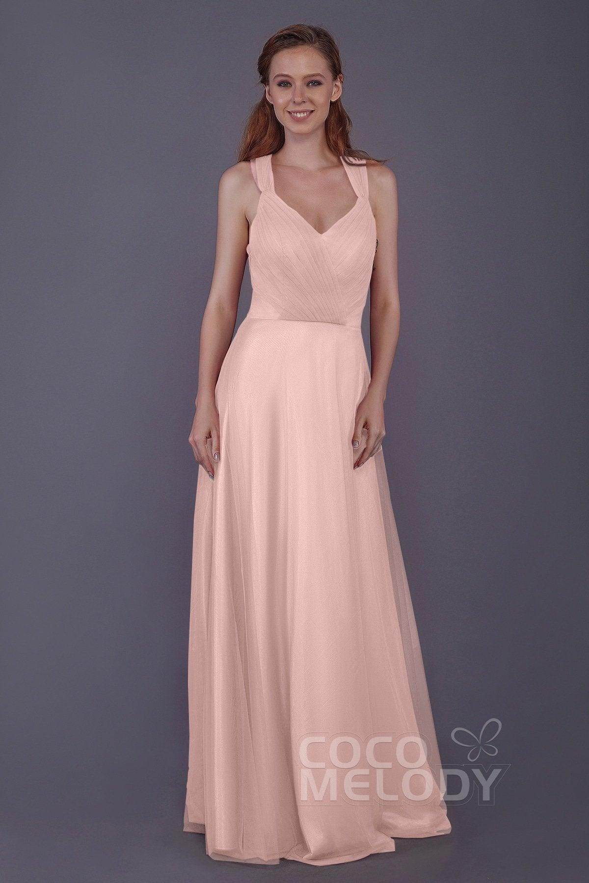 Sheath-Column Floor Length Tulle Bridesmaid Dress PR3496