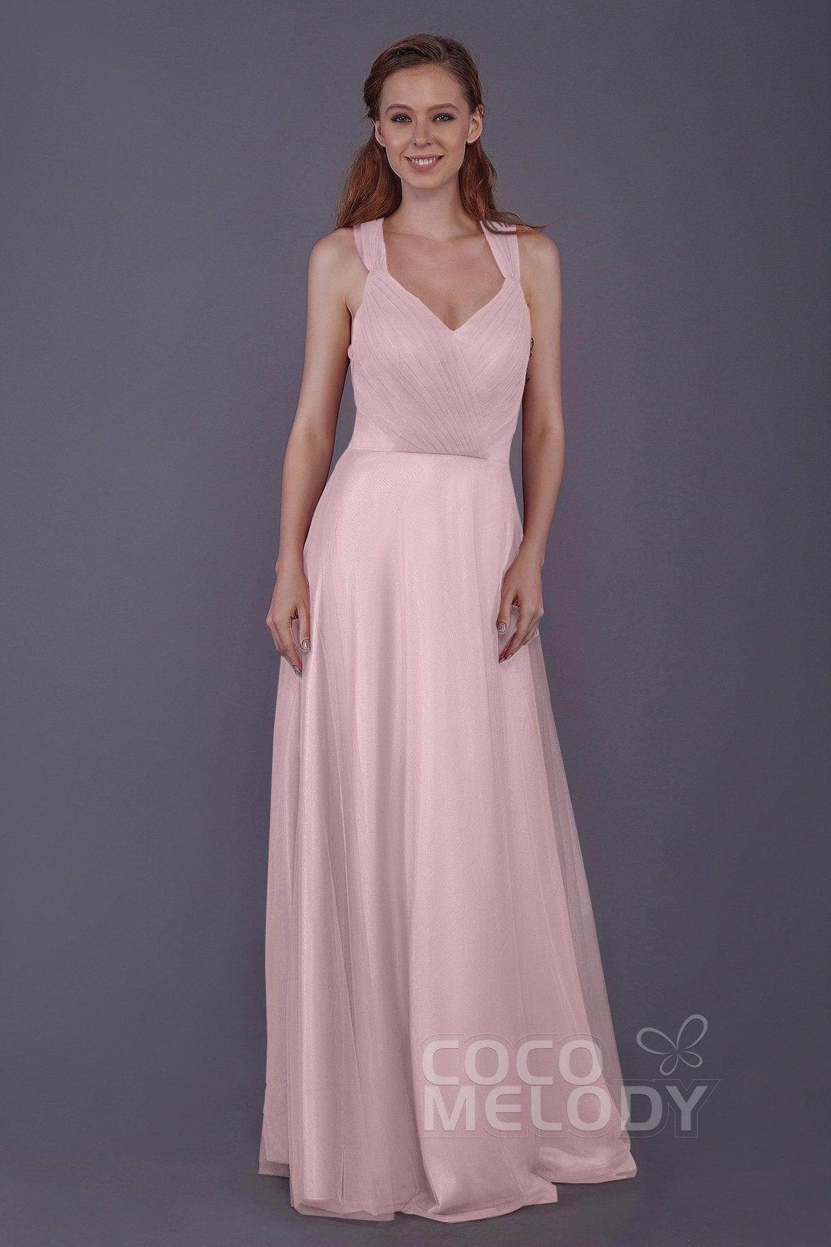 Sheath-Column Floor Length Tulle Bridesmaid Dress PR3496