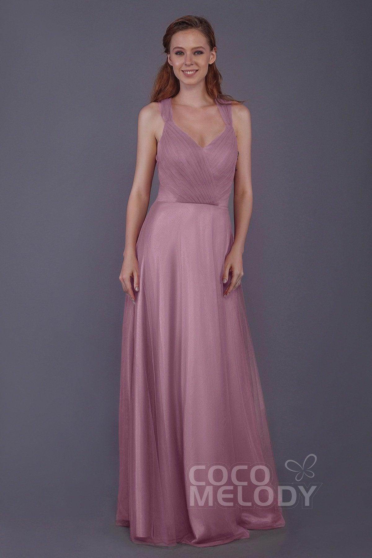 Sheath-Column Floor Length Tulle Bridesmaid Dress PR3496
