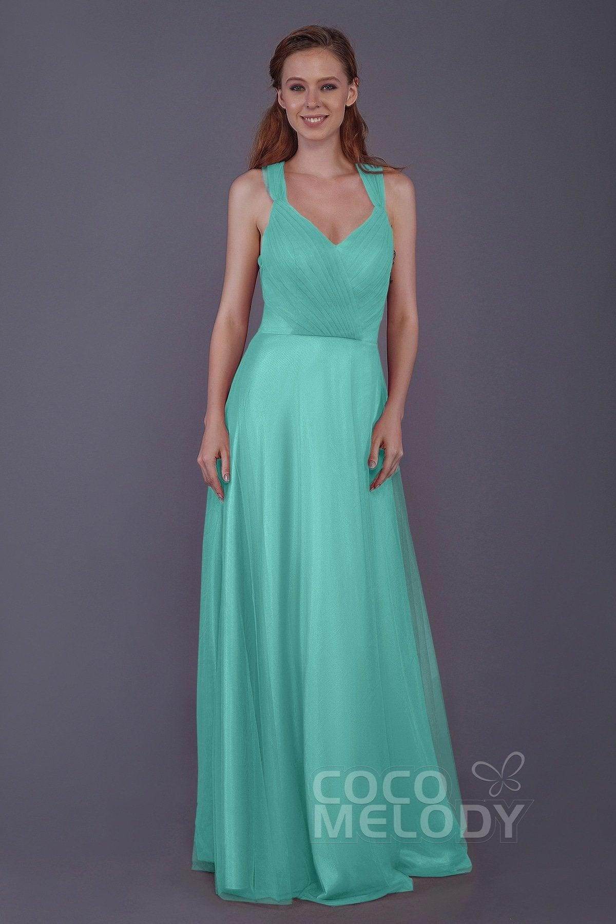 Sheath-Column Floor Length Tulle Bridesmaid Dress PR3496
