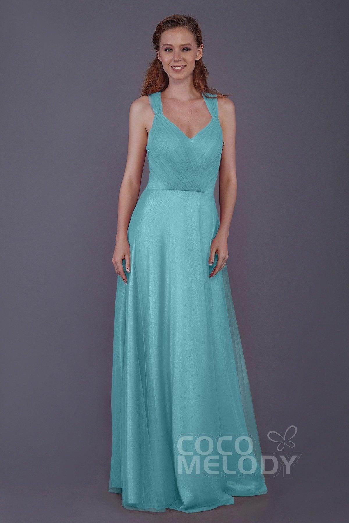 Sheath-Column Floor Length Tulle Bridesmaid Dress PR3496