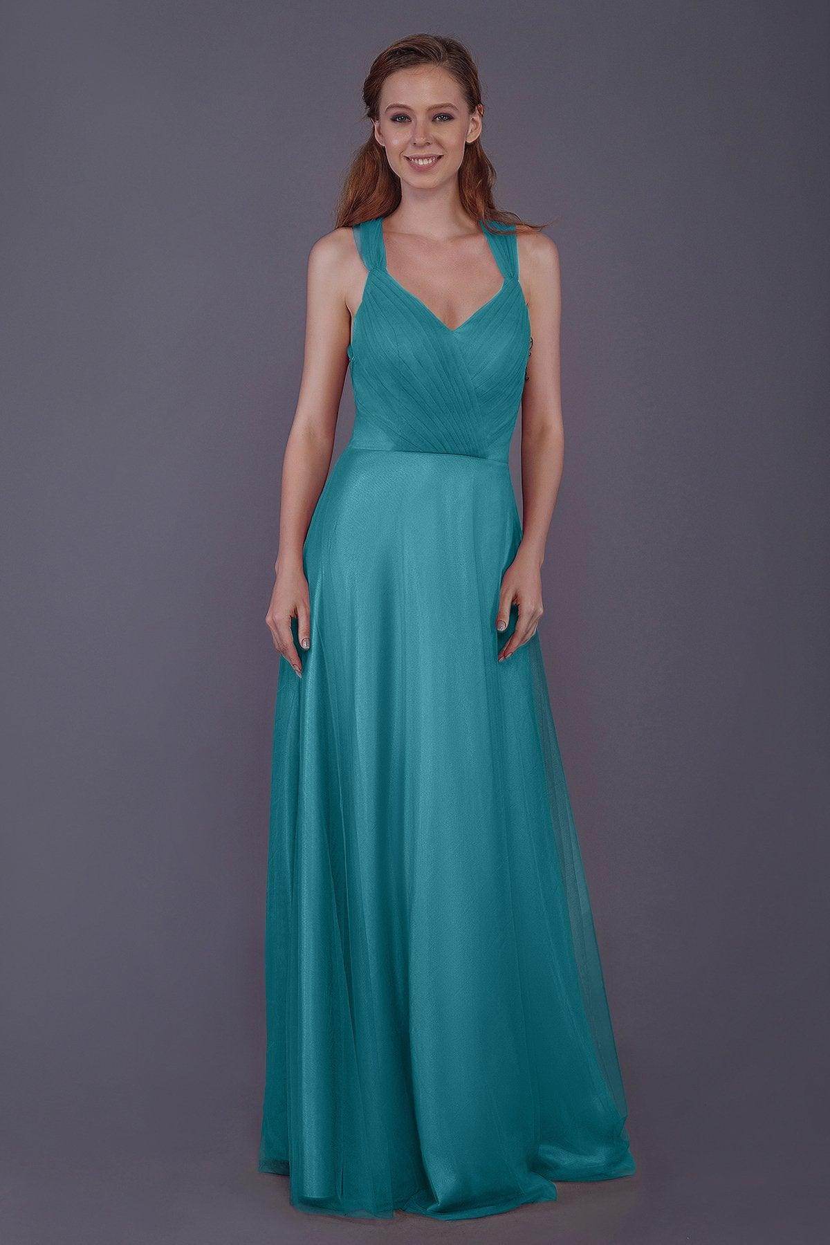 Sheath-Column Floor Length Tulle Bridesmaid Dress PR3496