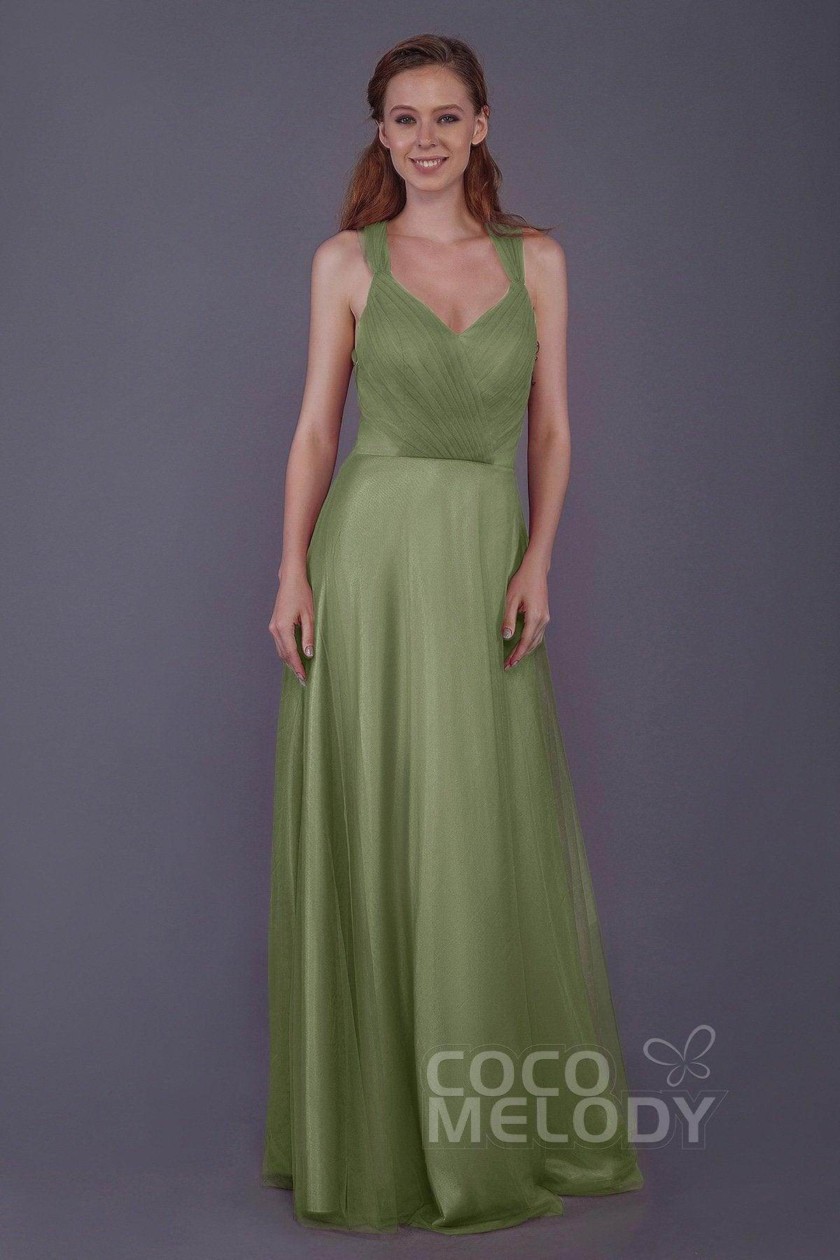 Sheath-Column Floor Length Tulle Bridesmaid Dress PR3496