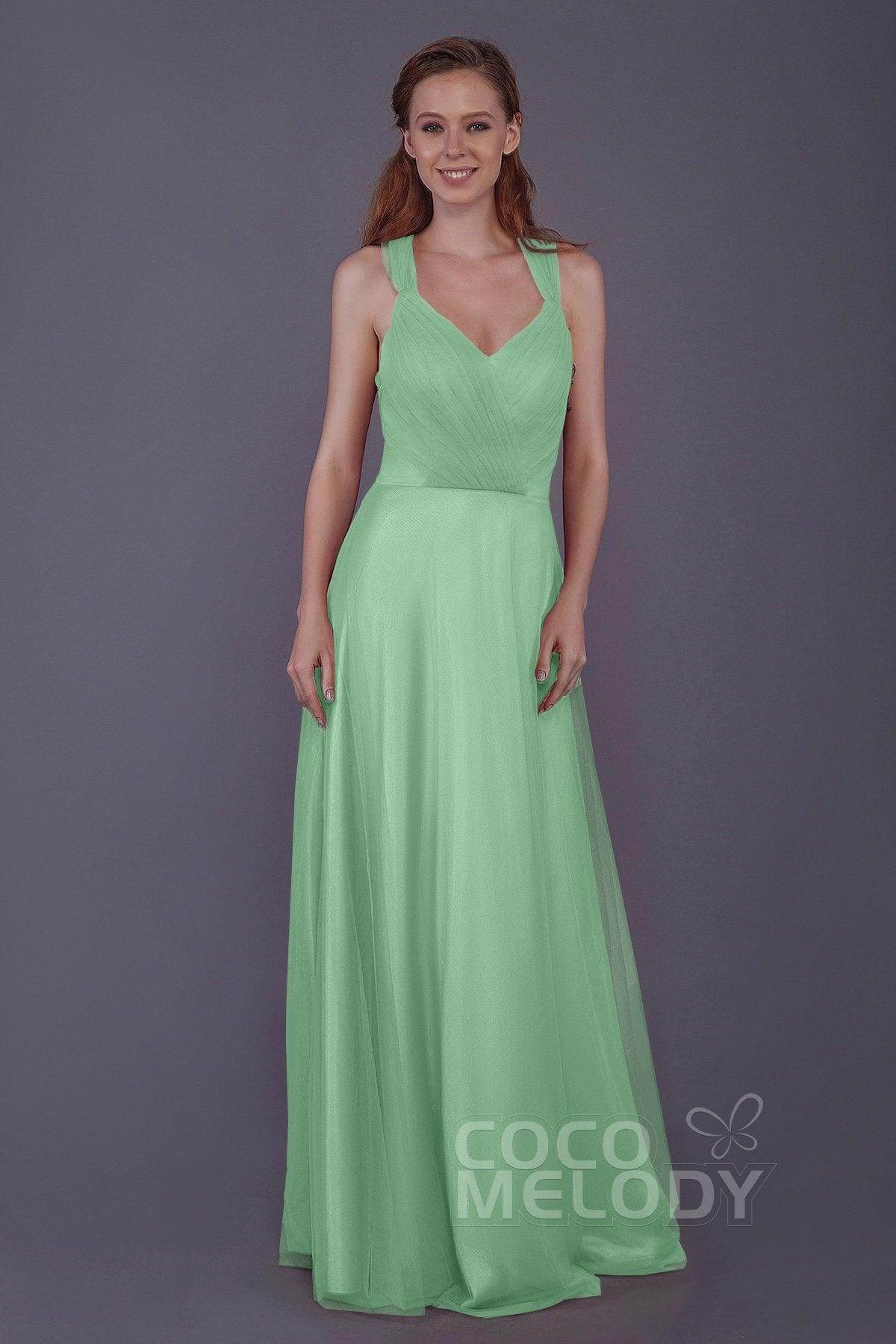 Sheath-Column Floor Length Tulle Bridesmaid Dress PR3496